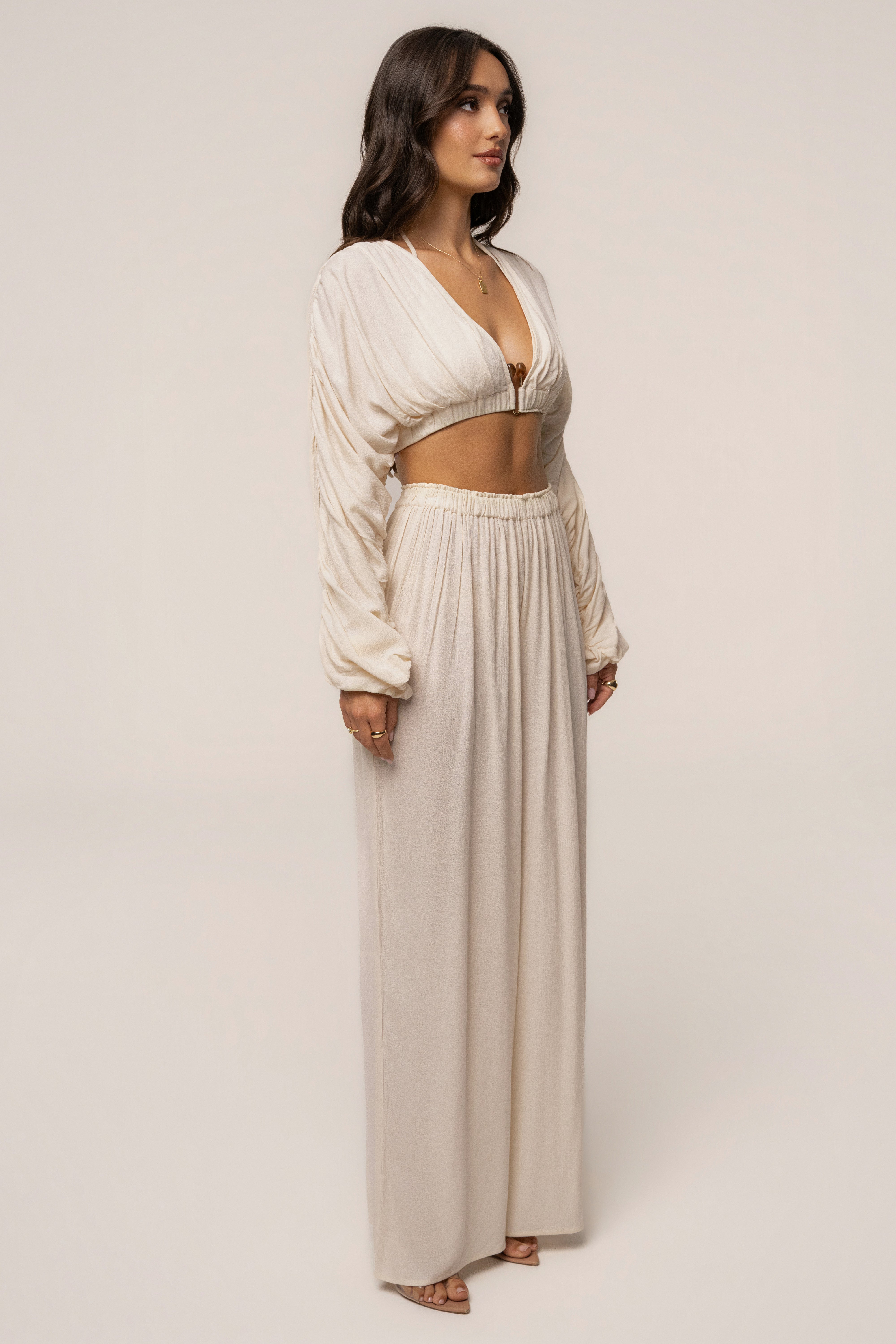 Cream Island Breeze pant set by JLUXLABEL, featuring a relaxed fit with matching top and pants, perfect for casual wear.