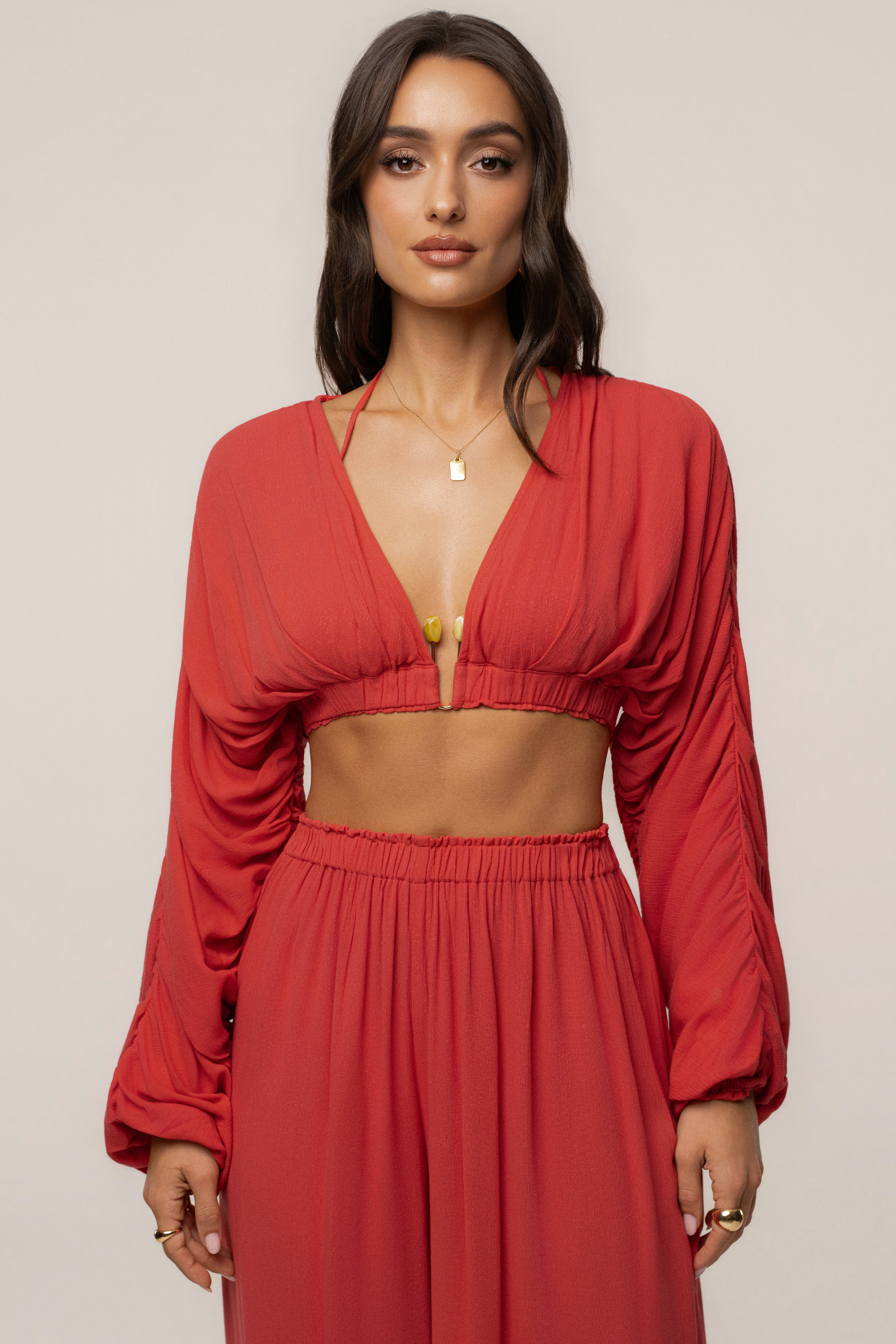 JLUXLABEL Berry Island Breeze pant set featuring a stylish top and matching pants in vibrant, tropical-inspired fabric.
