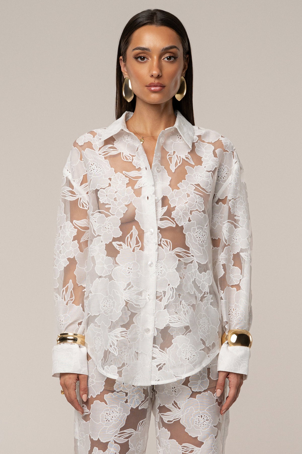 Ivory Organza Floral Blouse
