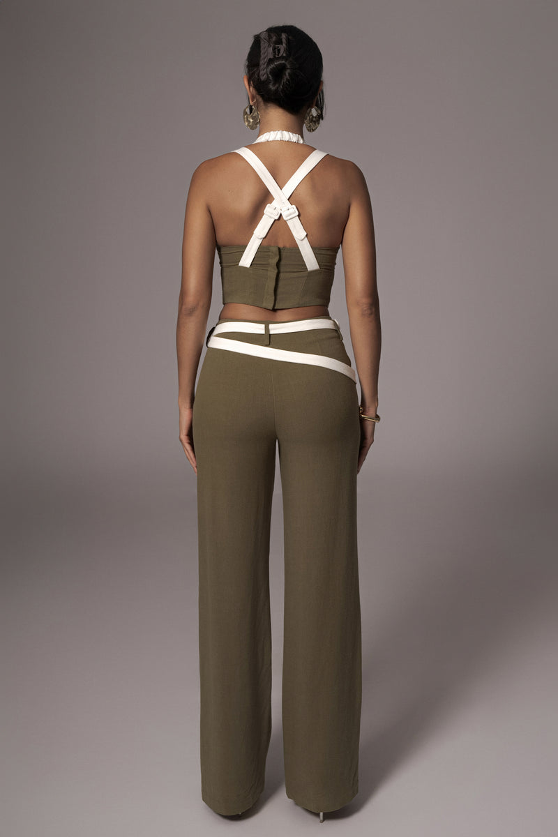 Bustier en lin renouvelé Olive/Ivoire