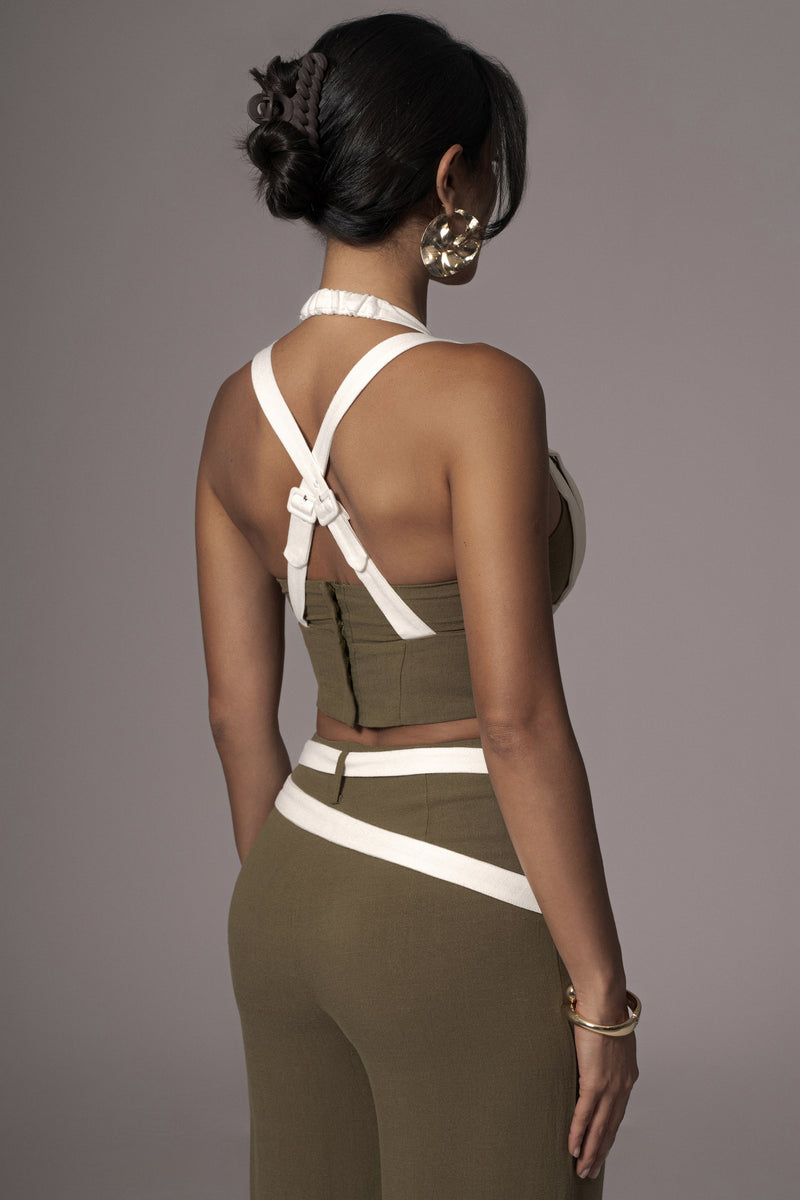 Bustier en lin renouvelé Olive/Ivoire