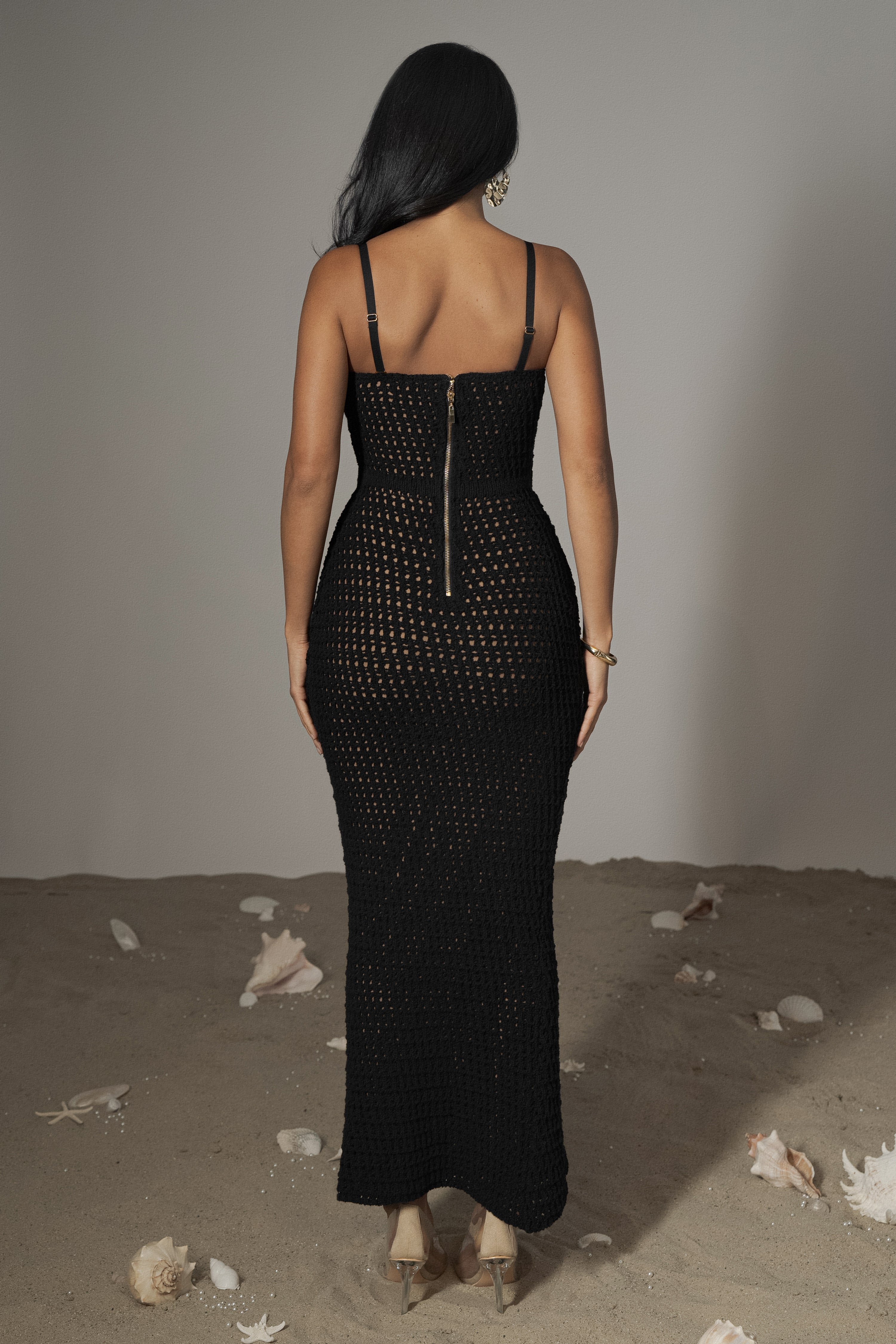 Black Deep Sea Crochet Maxi Dress - JLUXLABEL