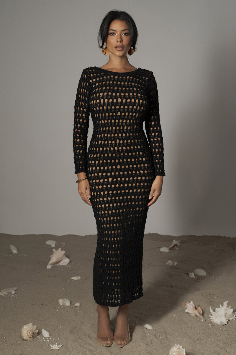 Black Serene Wonders Crochet Dress - JLUXLABEL