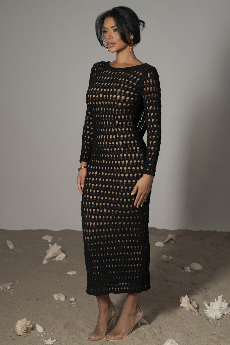 Black Serene Wonders Crochet Dress - JLUXLABEL