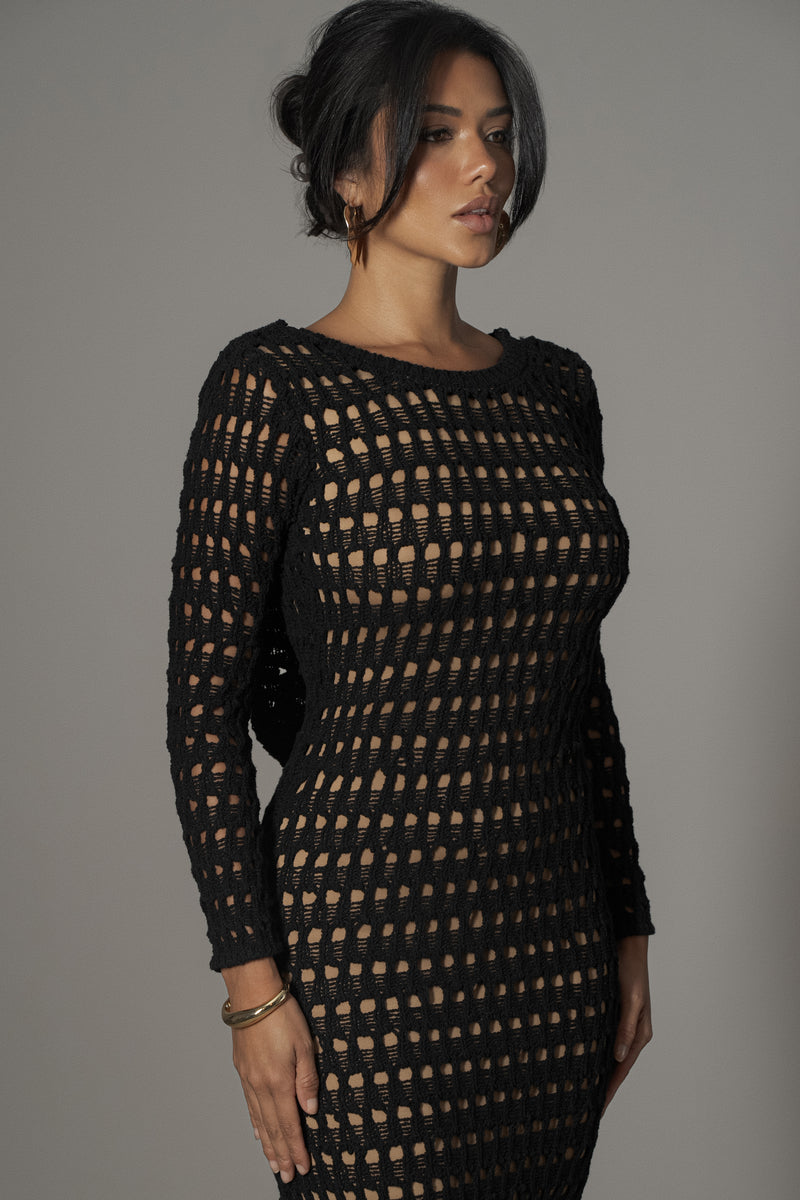 Black Serene Wonders Crochet Dress - JLUXLABEL