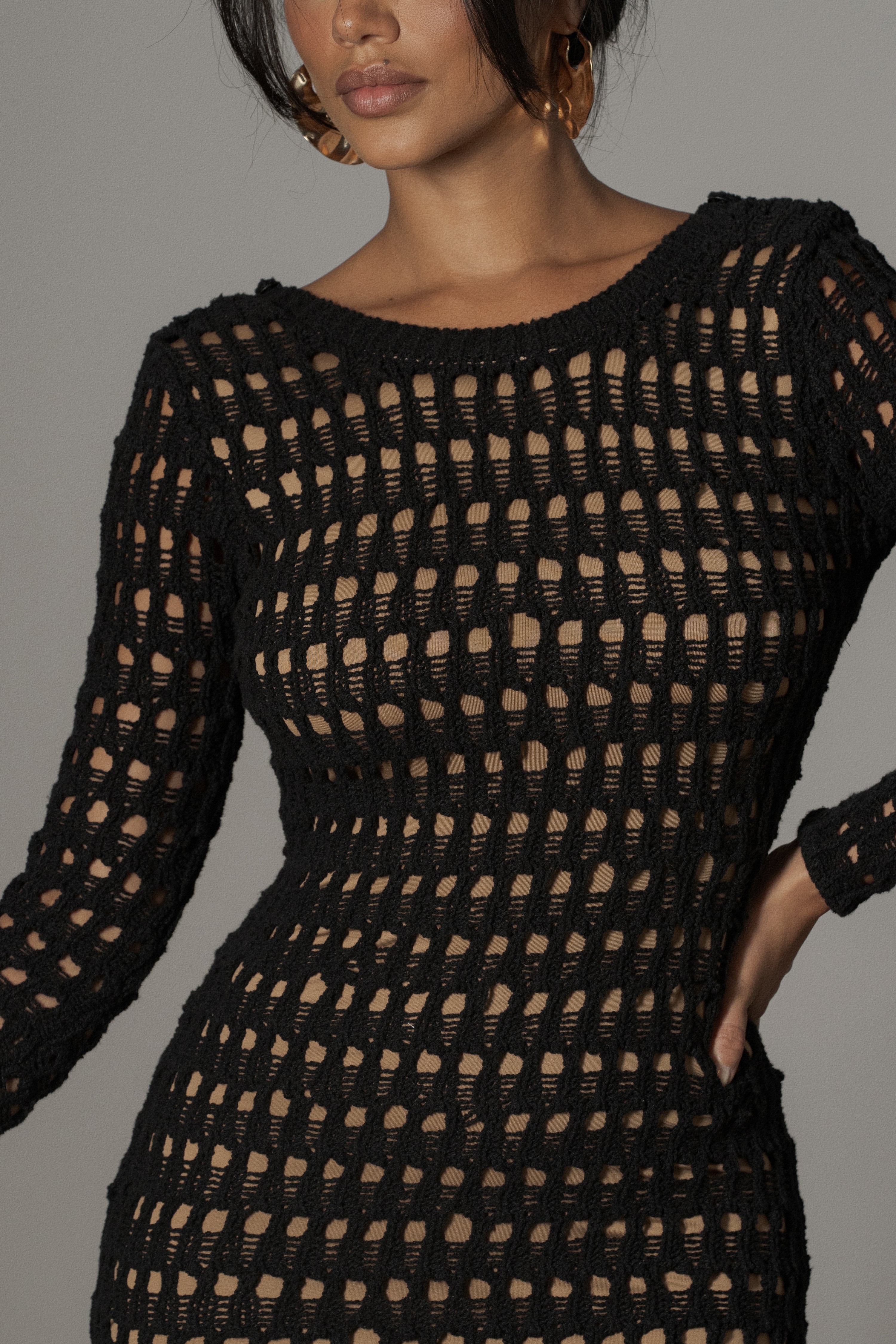 Black Serene Wonders Crochet Dress - JLUXLABEL