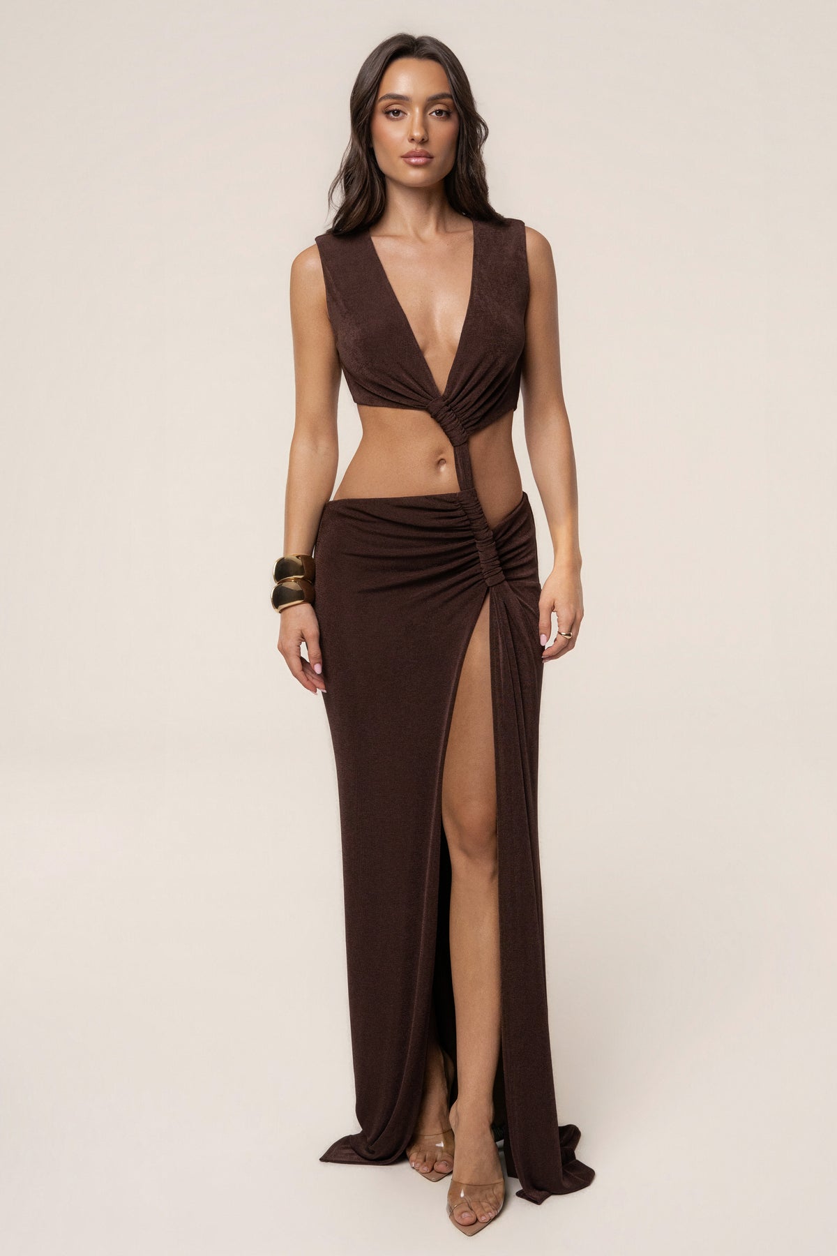 Chocolate Riviera Nights Cutout Maxi Dress - JLUXLABEL