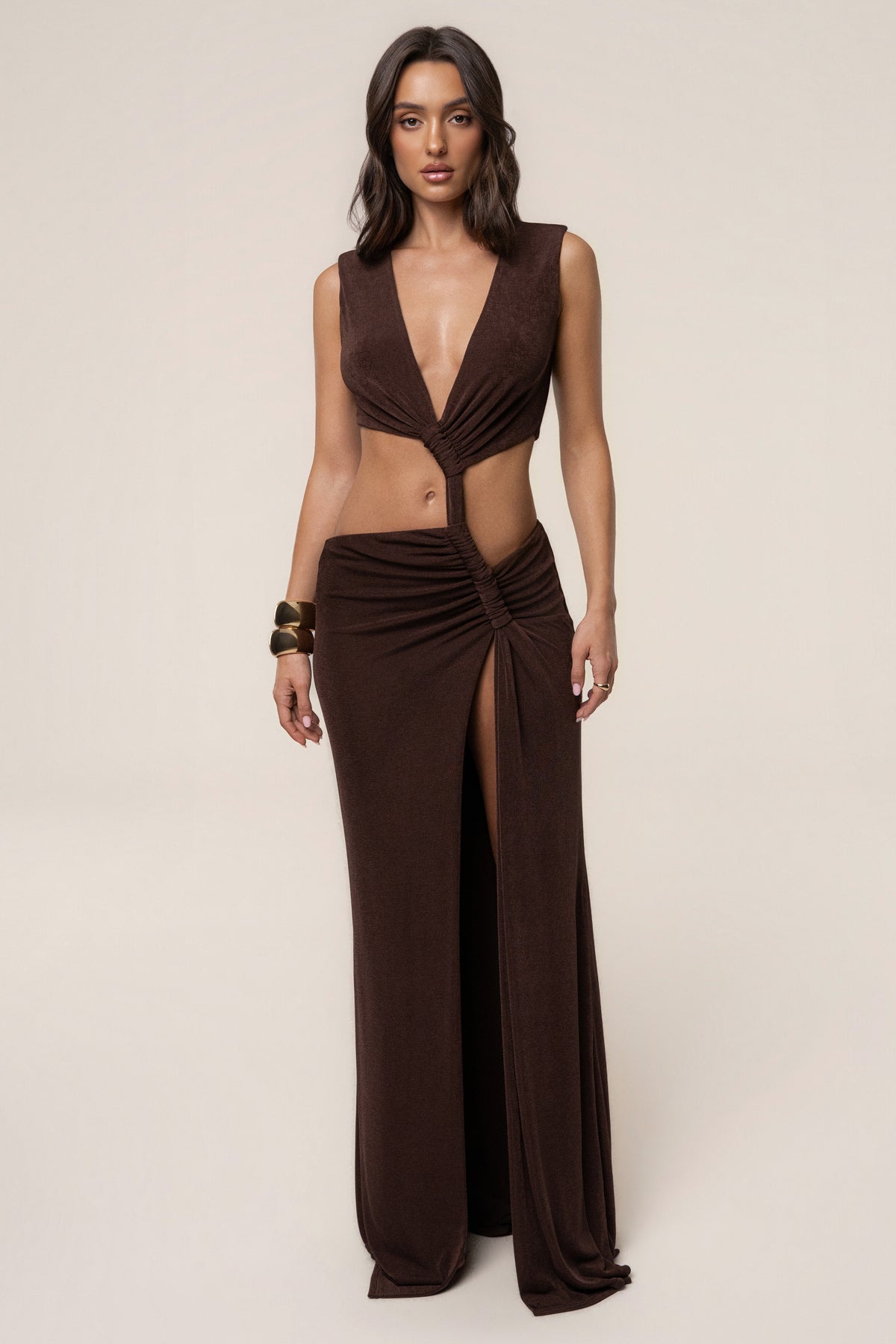 Chocolate Riviera Nights Cutout Maxi Dress - JLUXLABEL