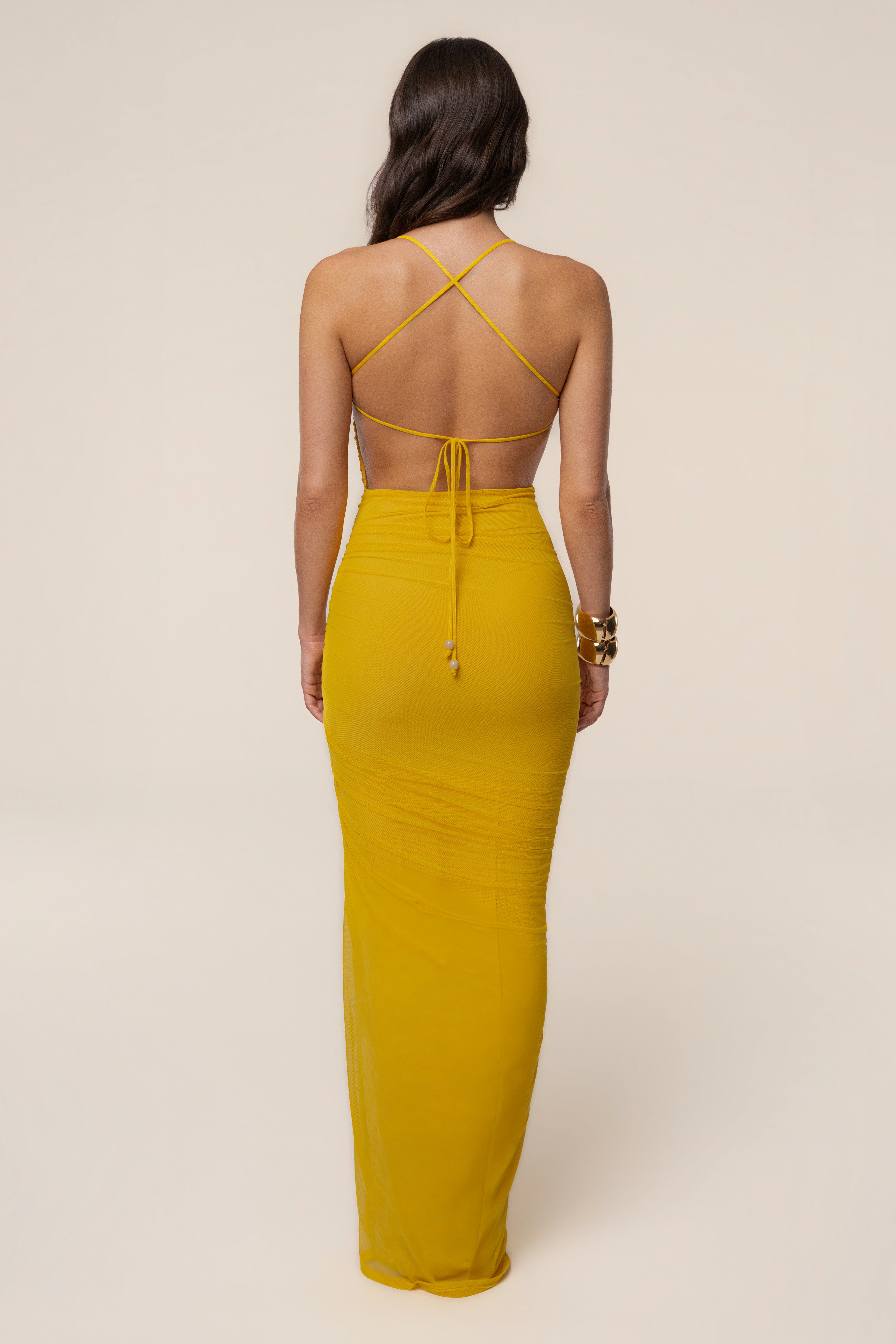 Yellow Sunshine Coast Maxi Dress by JLUXLABEL featuring a flowy, sleeveless design and vibrant sunshine yellow color.