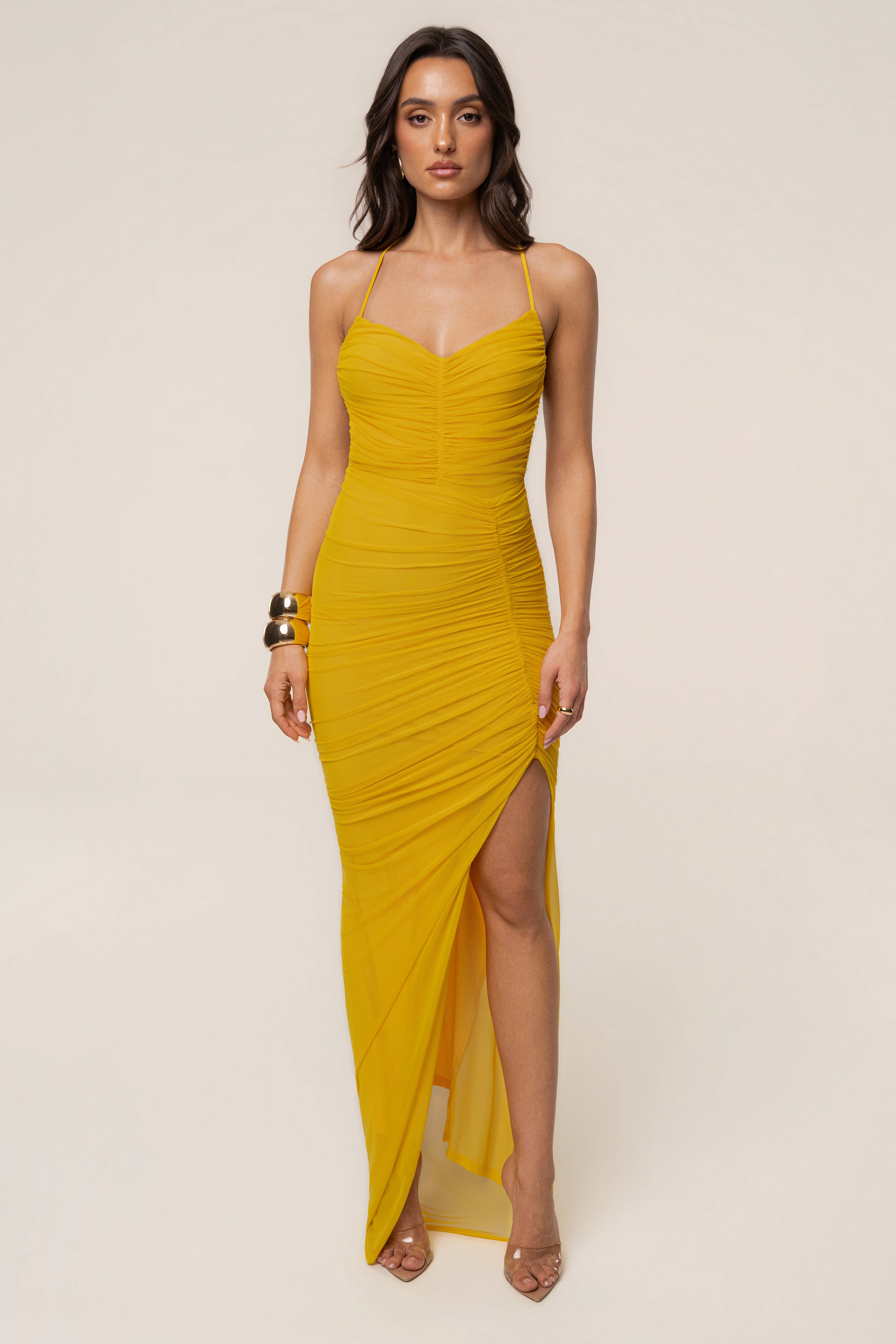 Yellow Sunshine Coast Maxi Dress by JLUXLABEL, flowing sleeveless dress with a vibrant sunny design, perfect for summer wear.