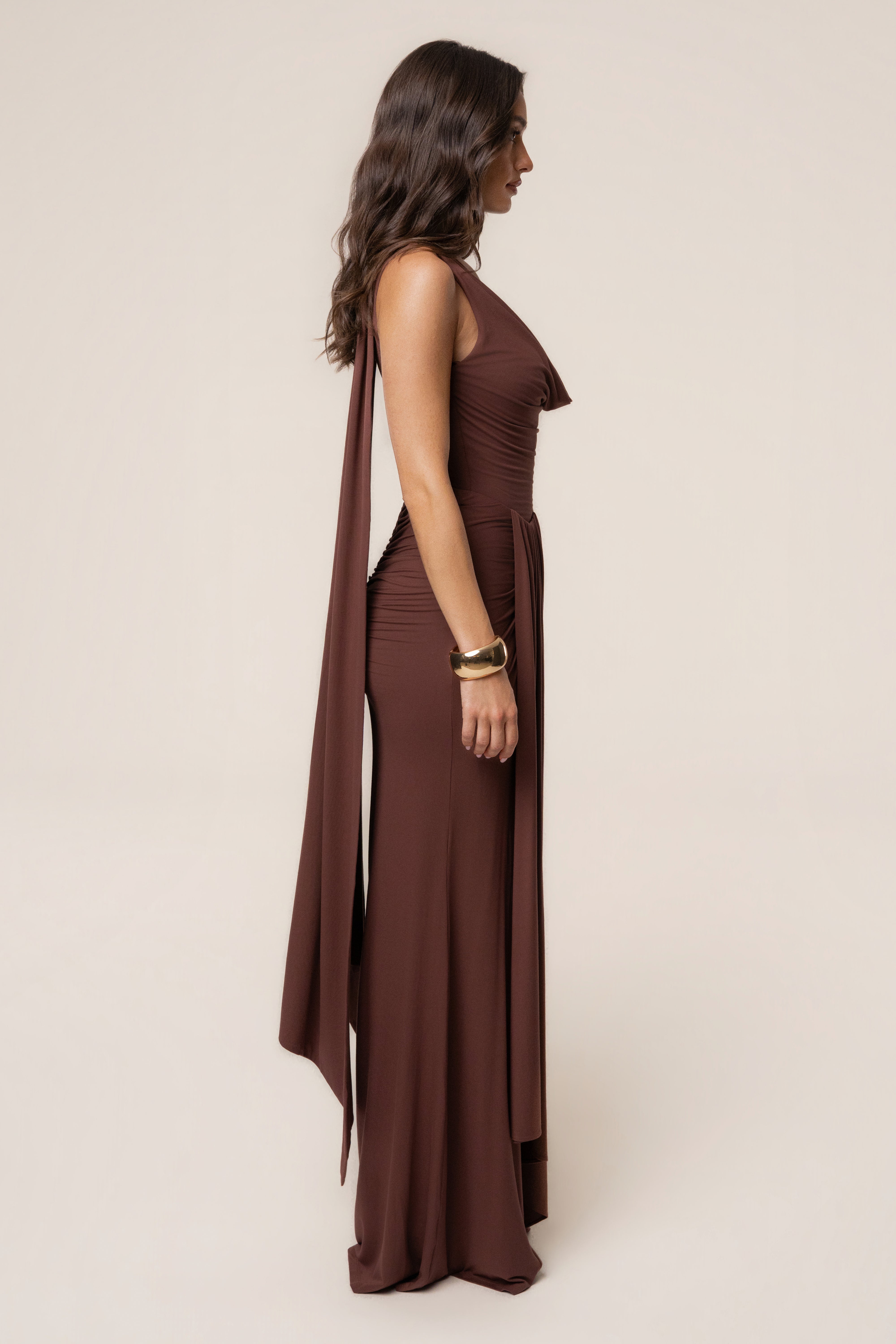 Brown Coastal multi skirt set from JLUXLABEL featuring a stylish, layered design with matching top and skirt.
