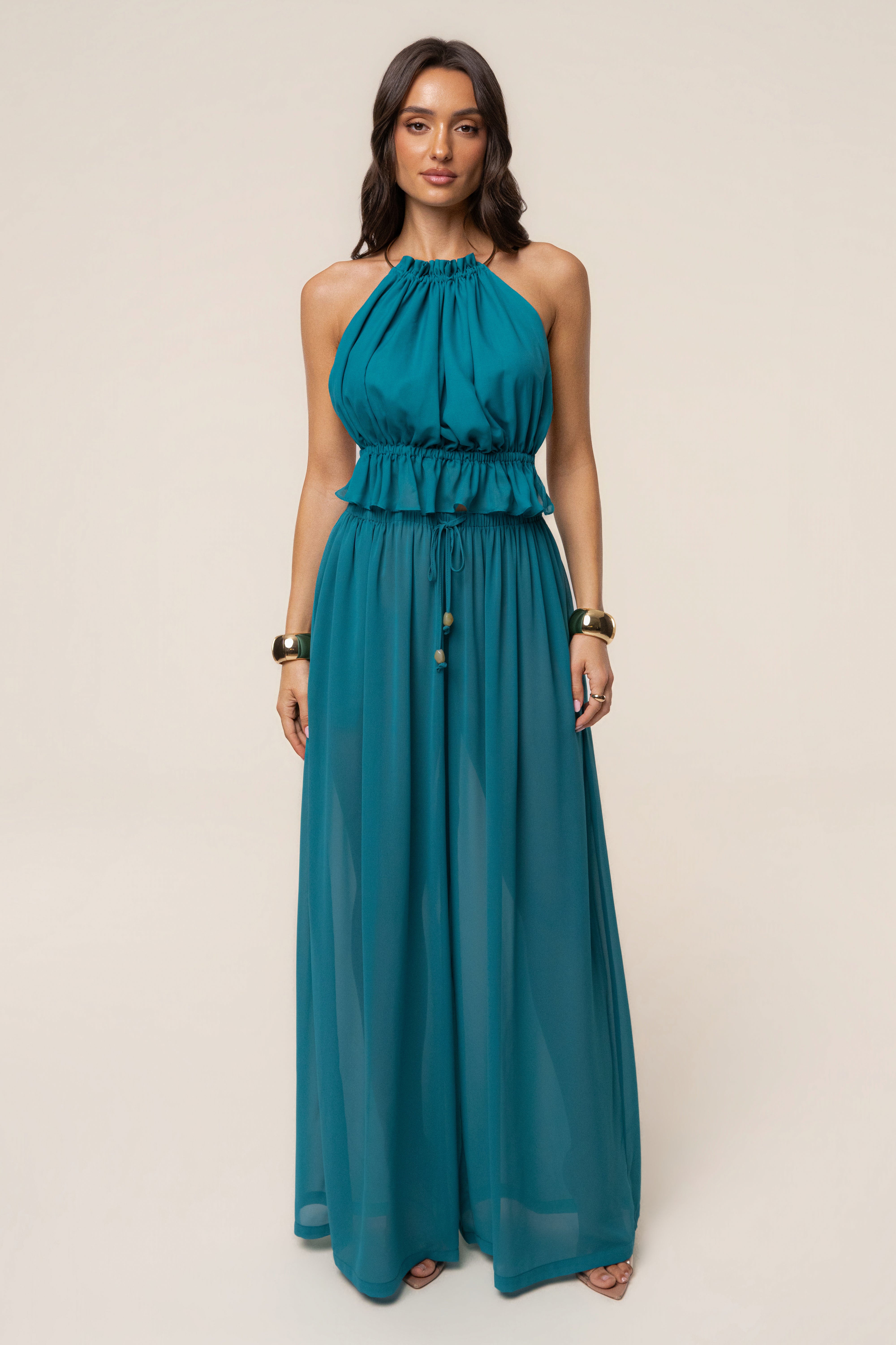 JLUXLABEL Aqua Resort Glow chiffon bottoms featuring flowy fabric and elegant design, perfect for stylish resort wear.