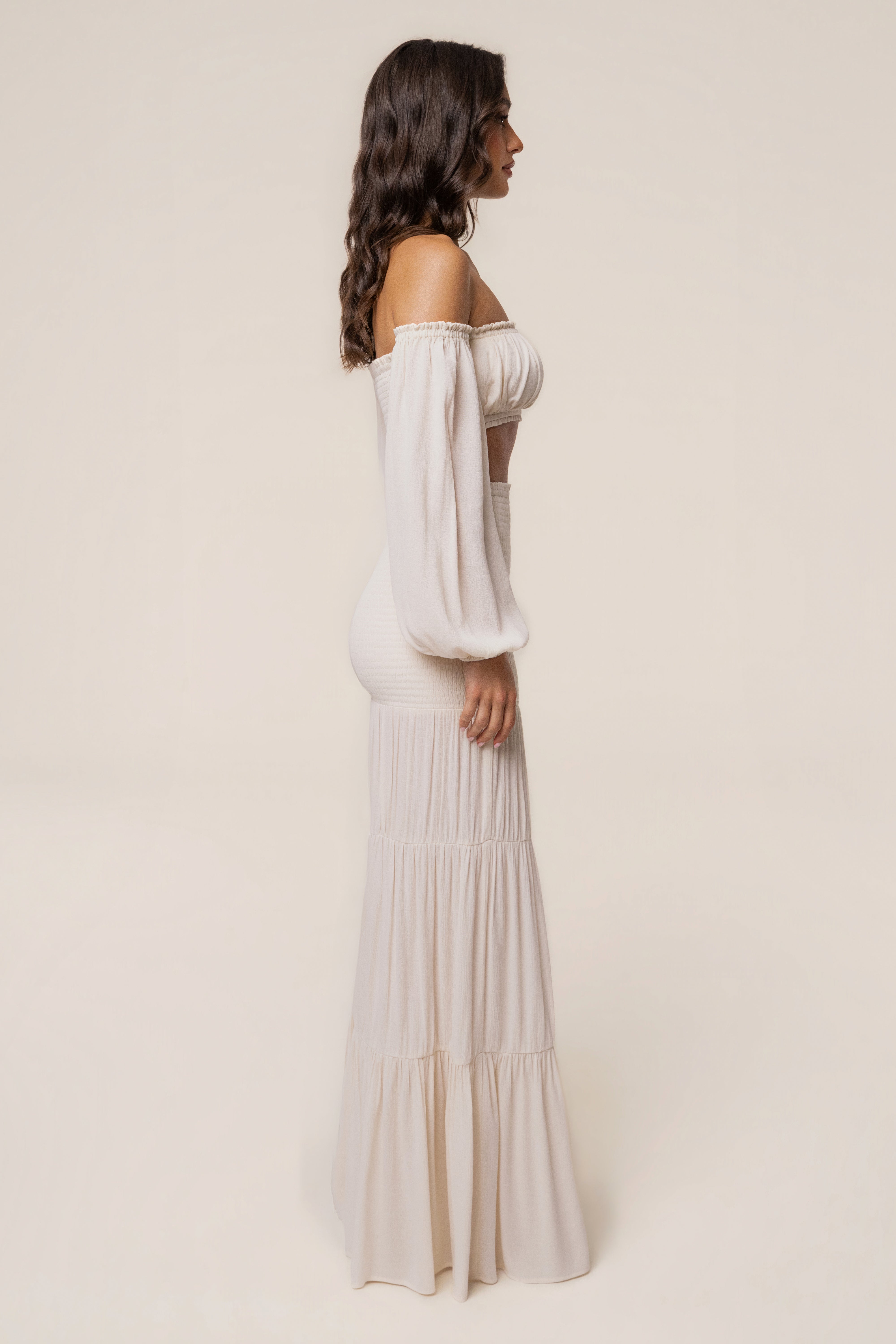 Ivory Solana Skirt Set by JLUXLABEL featuring a stylish matching top and skirt for a chic, coordinated look.