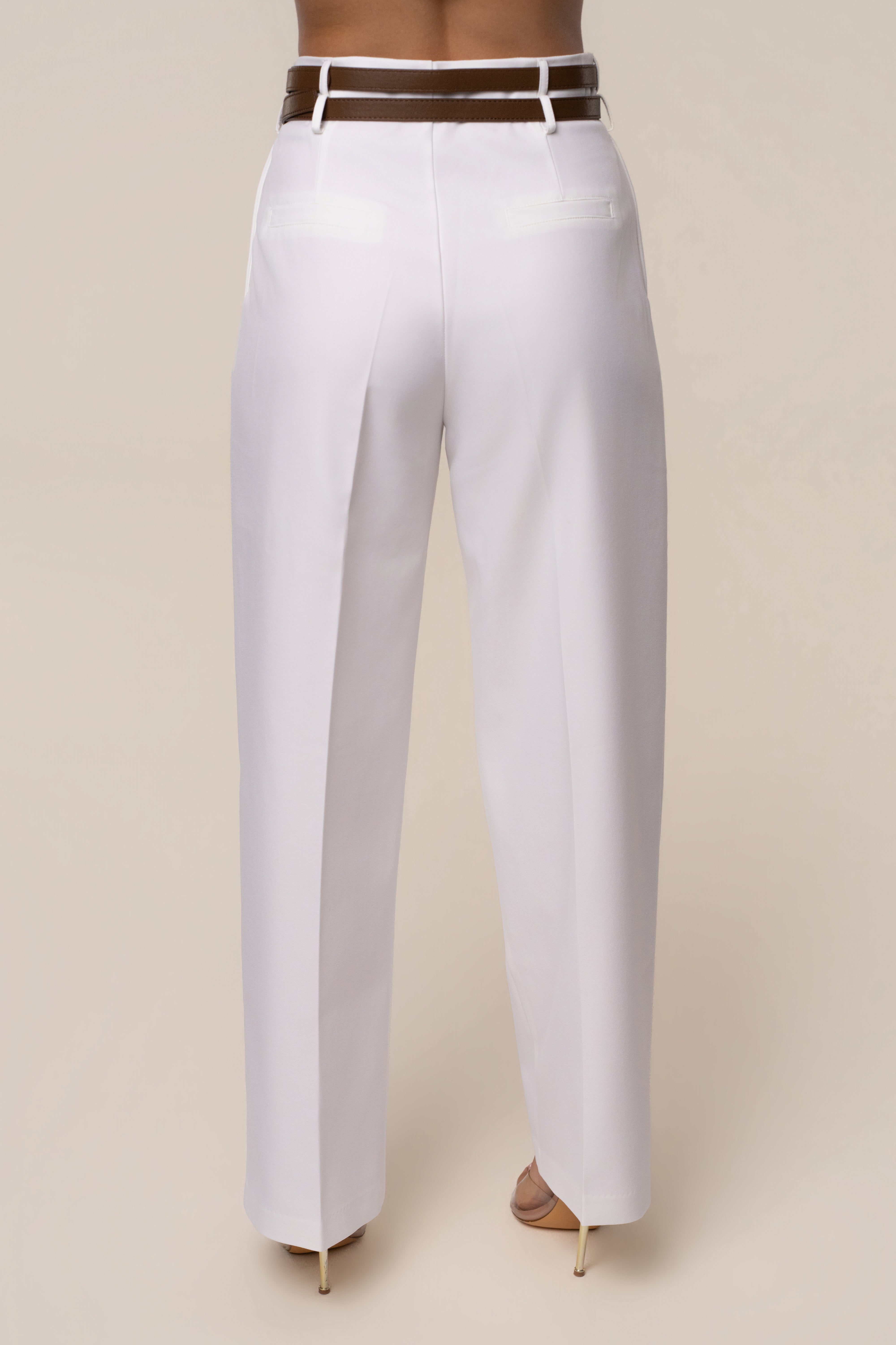Ivory Modern Belted Trousers