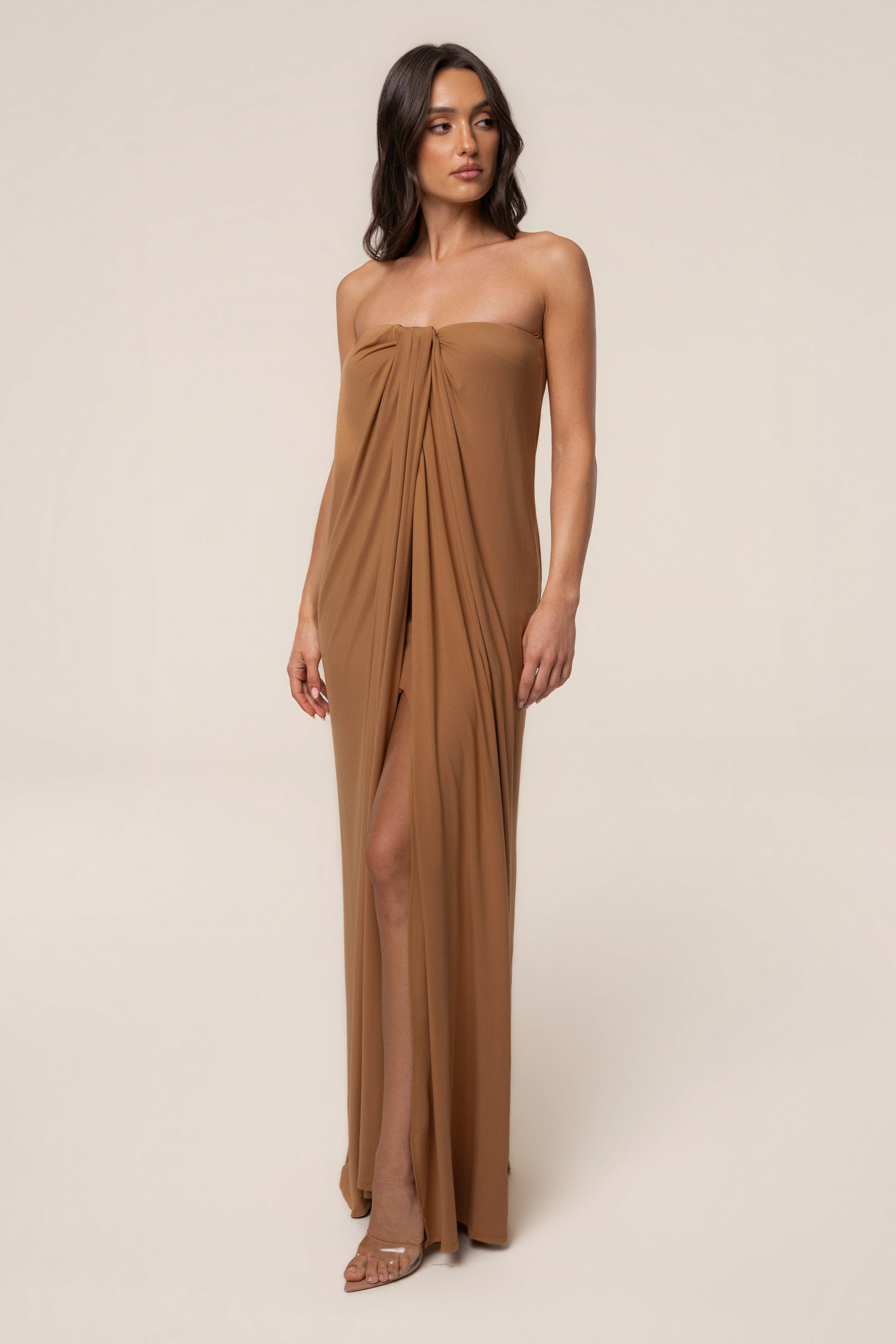 Tan Heatwave Strapless Maxi Dress