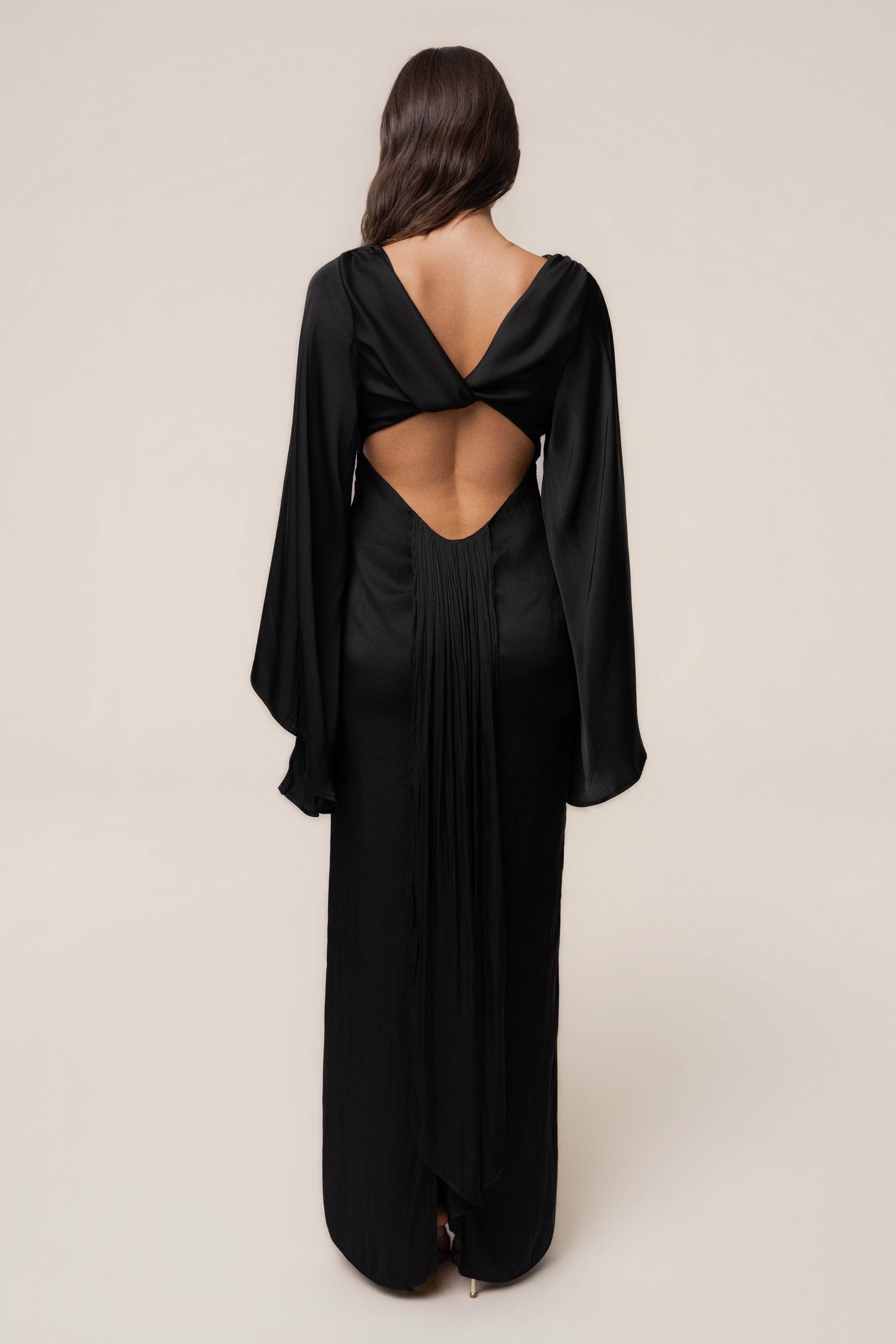 Black soft fabric maxi dress by JLUXLABEL featuring a flowing design and elegant length, perfect for casual or formal occasions.