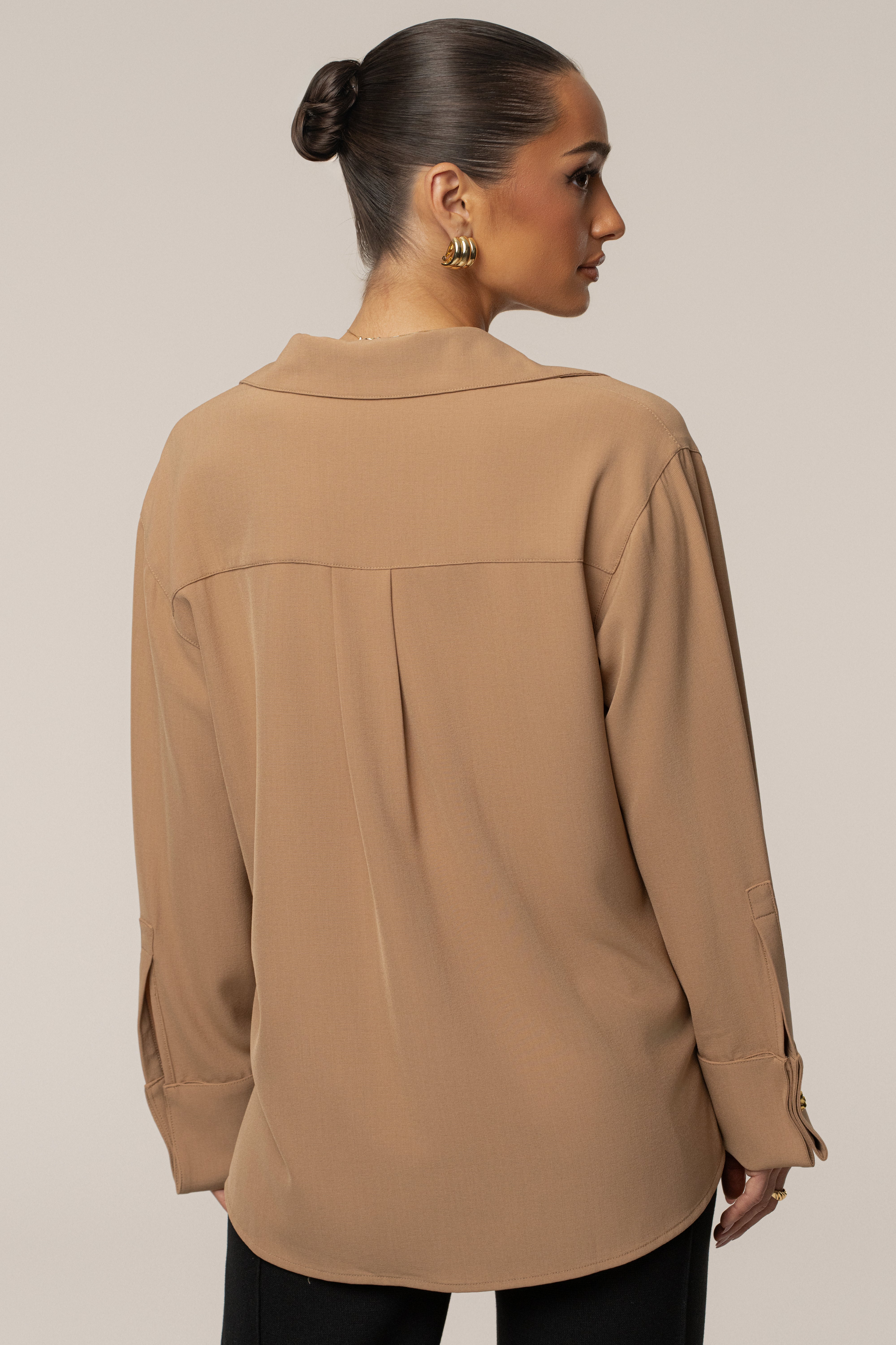 Tan Stella Button Up Shirt - JLUXLABEL