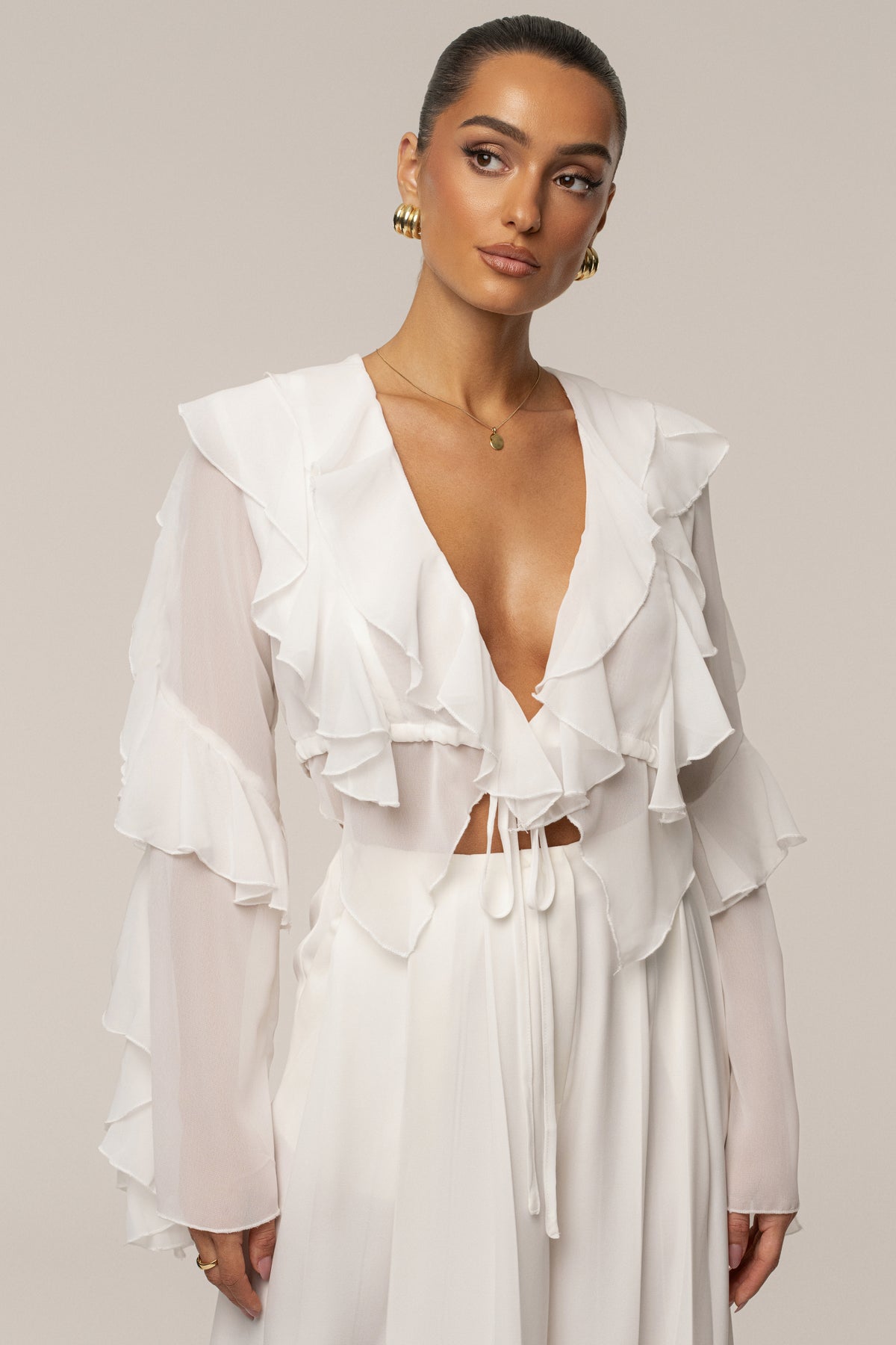 White Juliet Ruffle Crop Top - JLUXLABEL