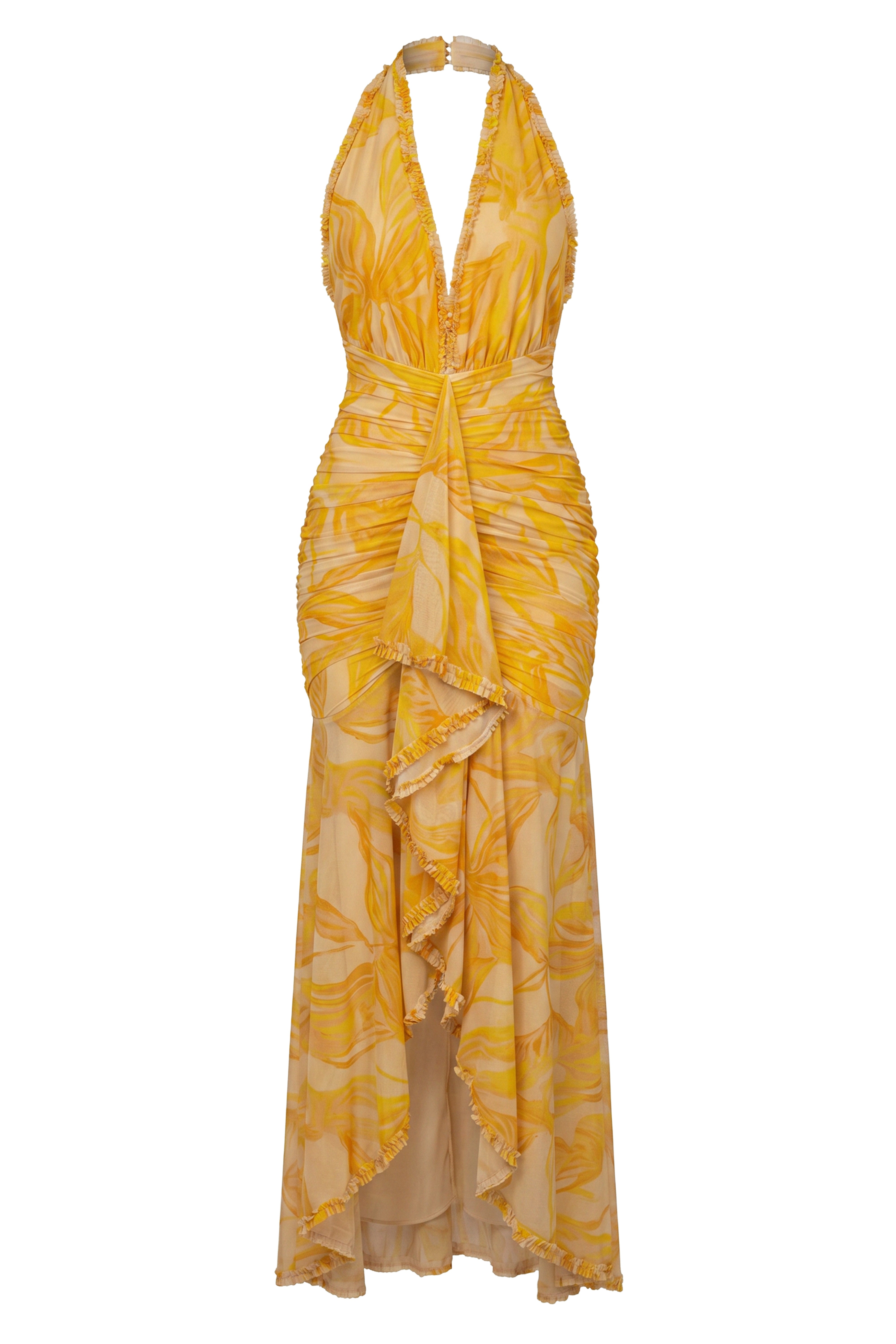 Yellow Paradise Glow maxi dress by JLUXLABEL, flowing sleeveless dress with a vibrant yellow color and elegant design.
