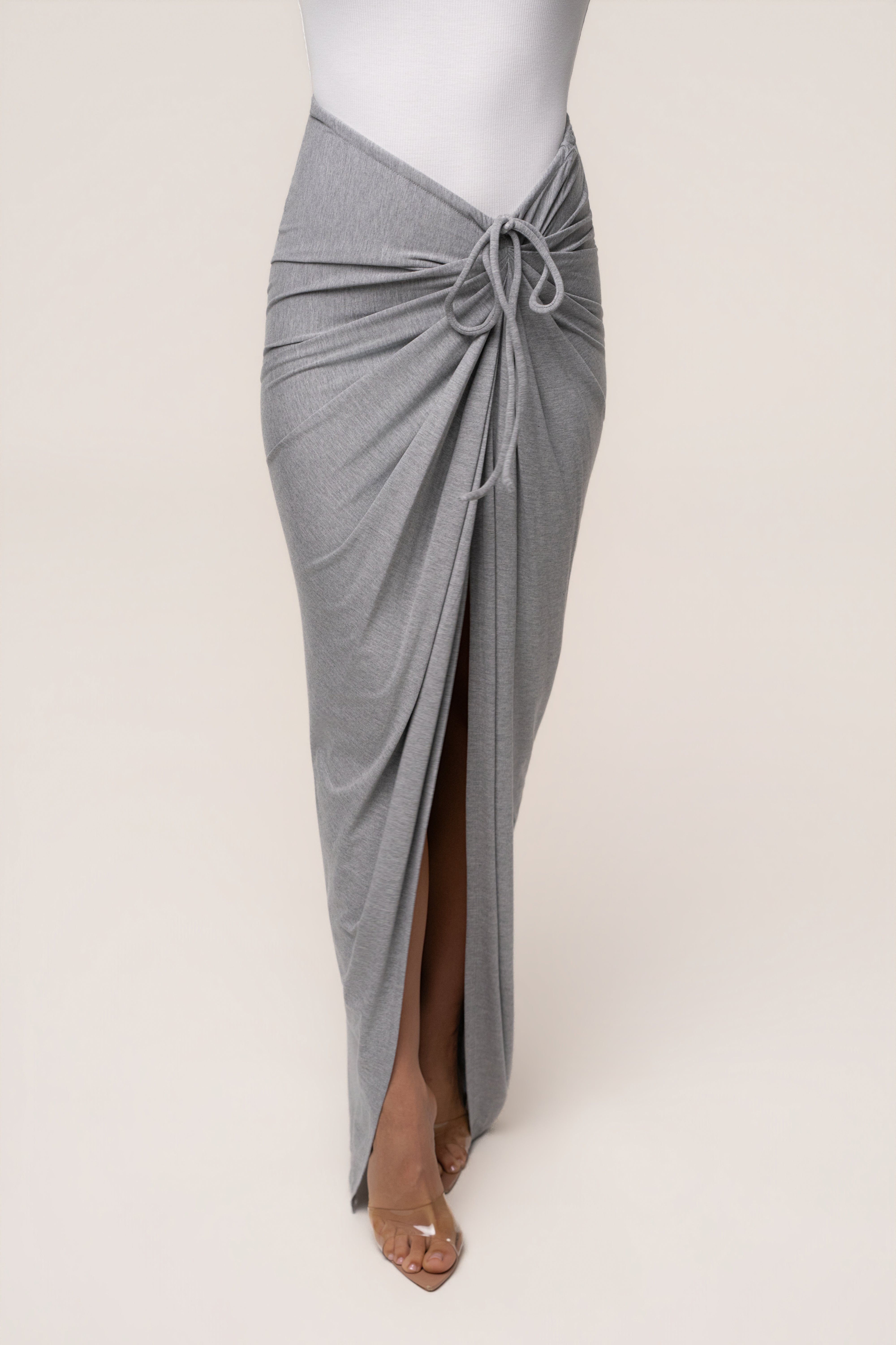 Heather Grey Island Drape Maxi Skirt
