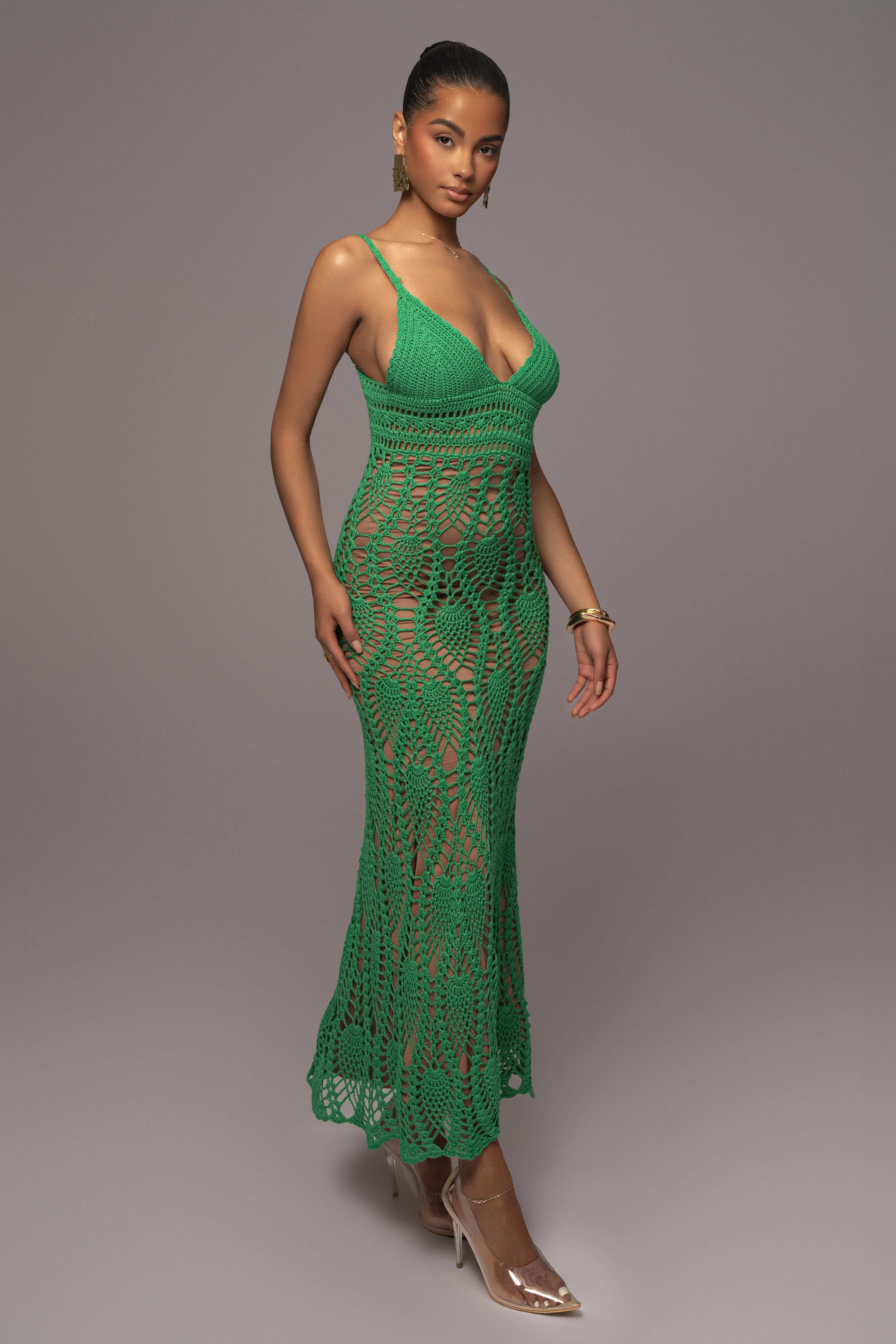 Green Great Escape Crochet Maxi Dress - JLUXLABEL