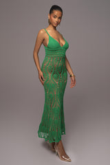 Green Great Escape Crochet Maxi Dress