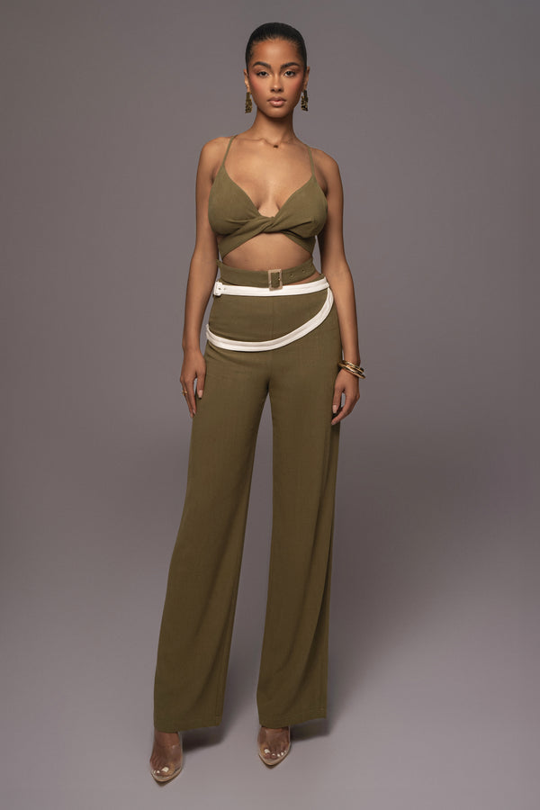 Olive Palm Beach Belted Linen Pants