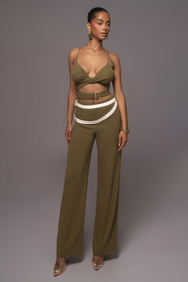 Olive Palm Beach Belted Linen Pants