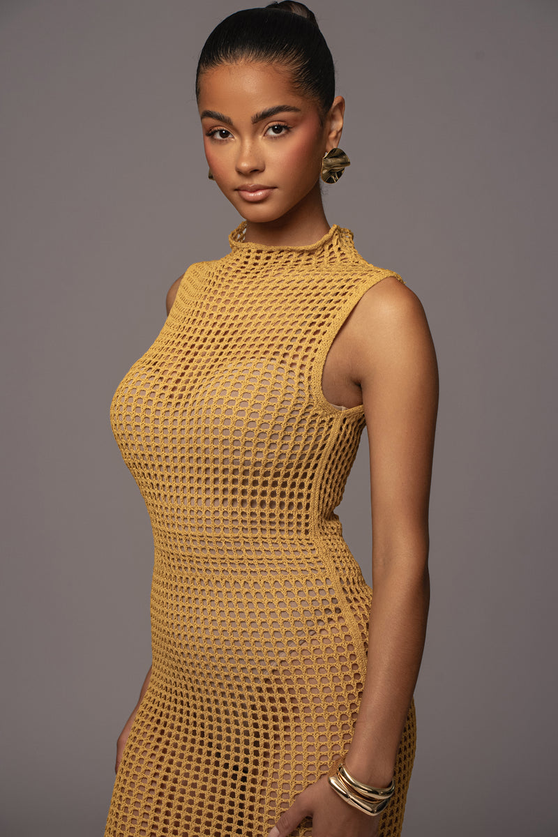 Yellow Pacific Tides Crochet Maxi Dress
