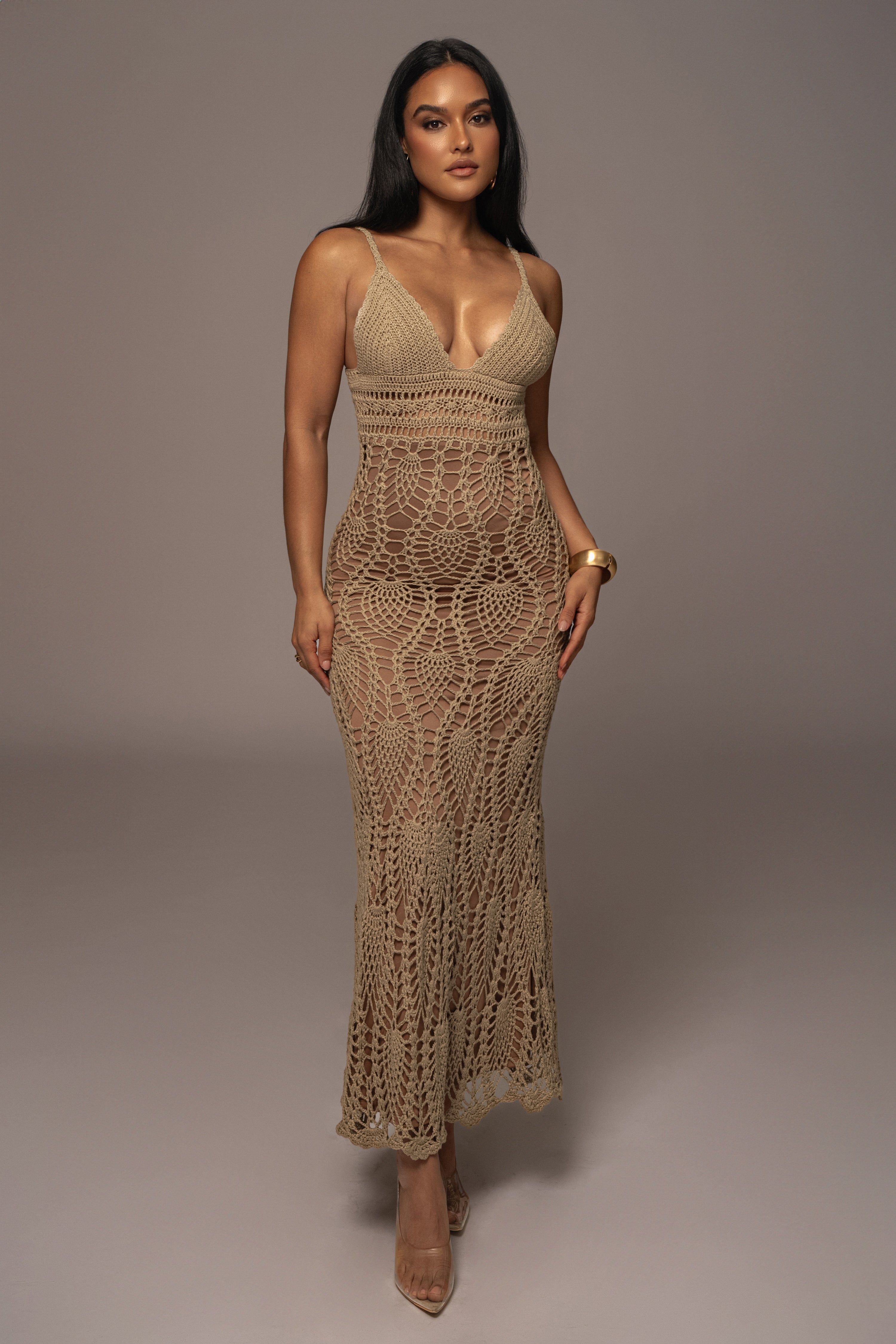 Mocha Great Escape Crochet Maxi Dress - JLUXLABEL