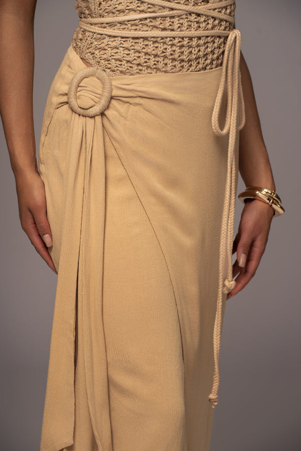 Khaki Athea Drape Maxi Skirt - JLUXLABEL