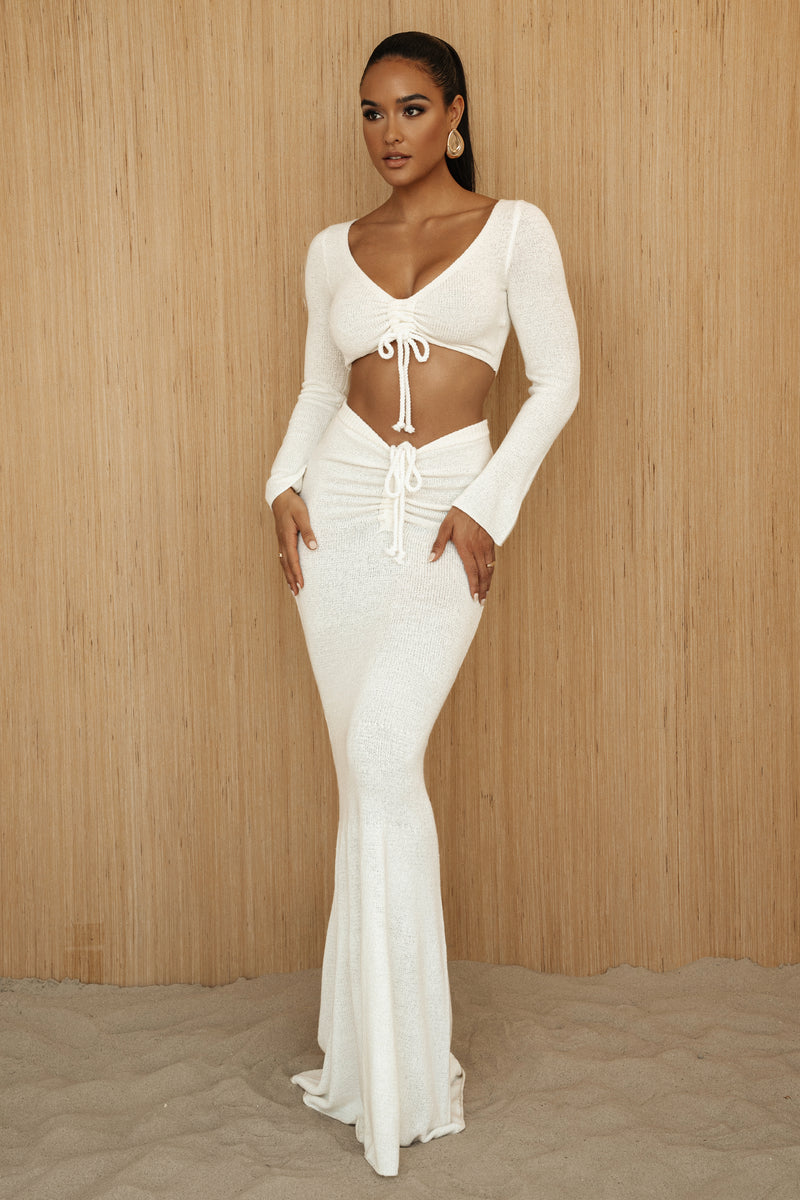 White Woven Cut Out Flare Pants, Two Piece Sets
