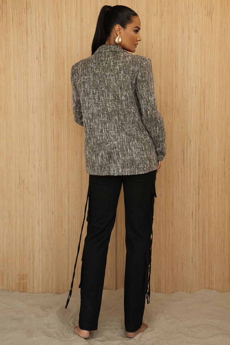 Black Cyra Tailored Linen Blazer - JLUXLABEL