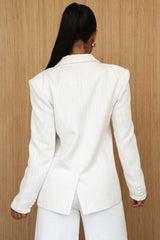 White Cyra Tailored Linen Blazer - JLUXLABEL