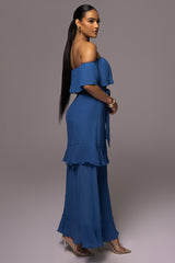 Blue Marsela Off-Shoulder Linen Maxi Dress - The Linen Collection - JLUXLABEL