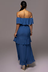 Blue Marsela Off-Shoulder Linen Maxi Dress - The Linen Collection - JLUXLABEL