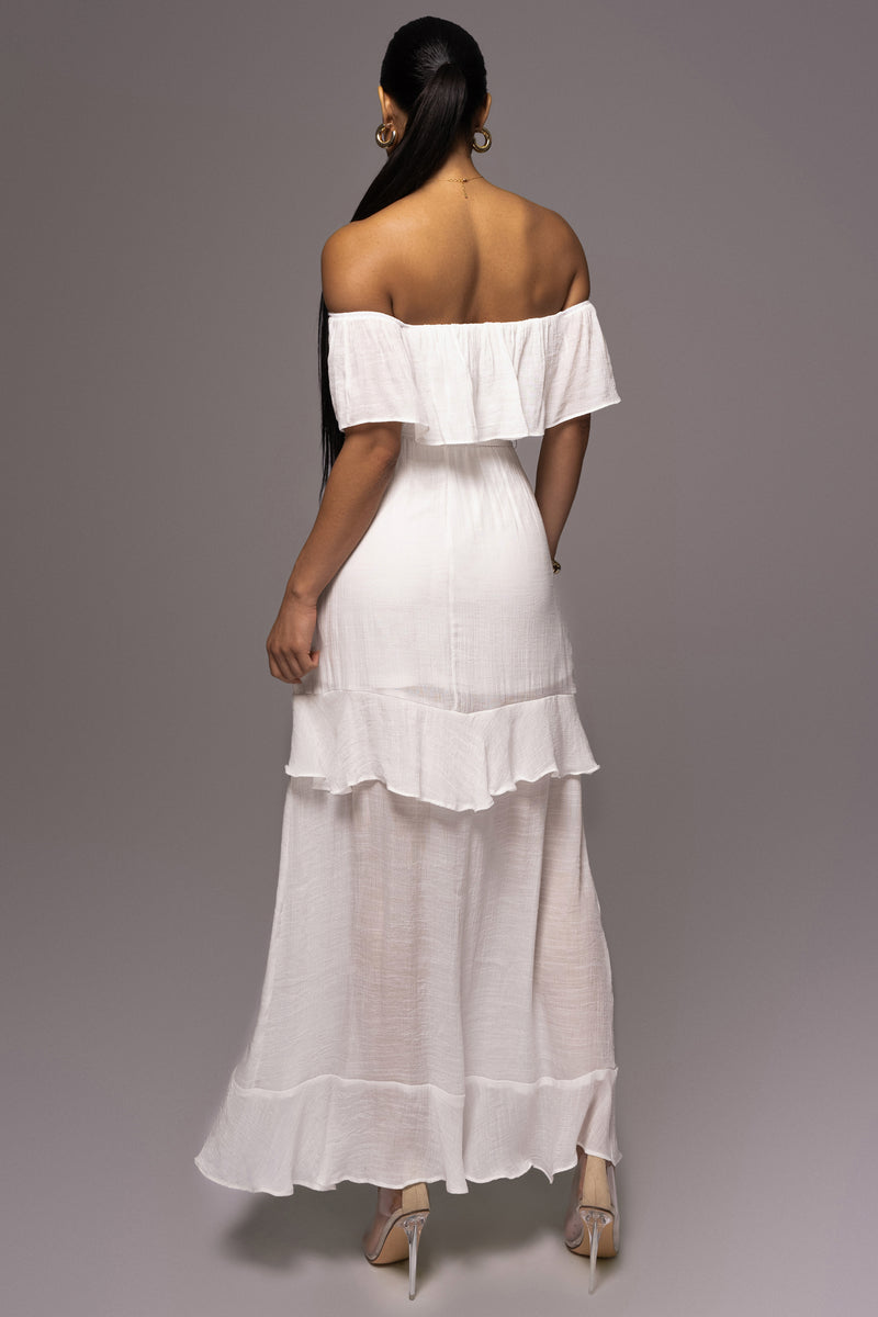 White Marsela Off-Shoulder Linen Maxi Dress - The Linen Collection - JLUXLABEL