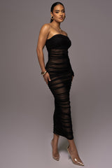 Black Denise Ruched Dress - JLUXLABEL