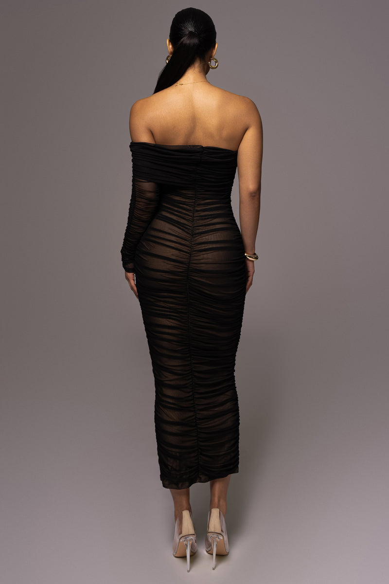 Black Denise Ruched Dress - JLUXLABEL