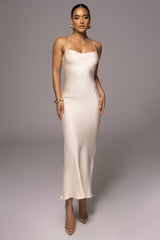 White Alessia Satin Maxi Dress - JLUXLABEL