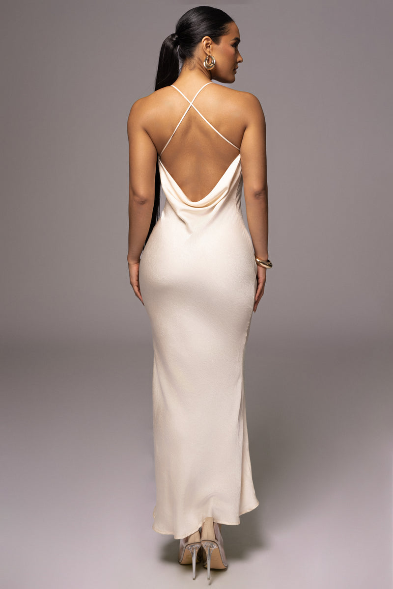 White Alessia Satin Maxi Dress - JLUXLABEL