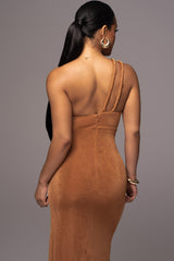 Brown Scarlet One Shoulder Maxi Dress - JLUXLABEL