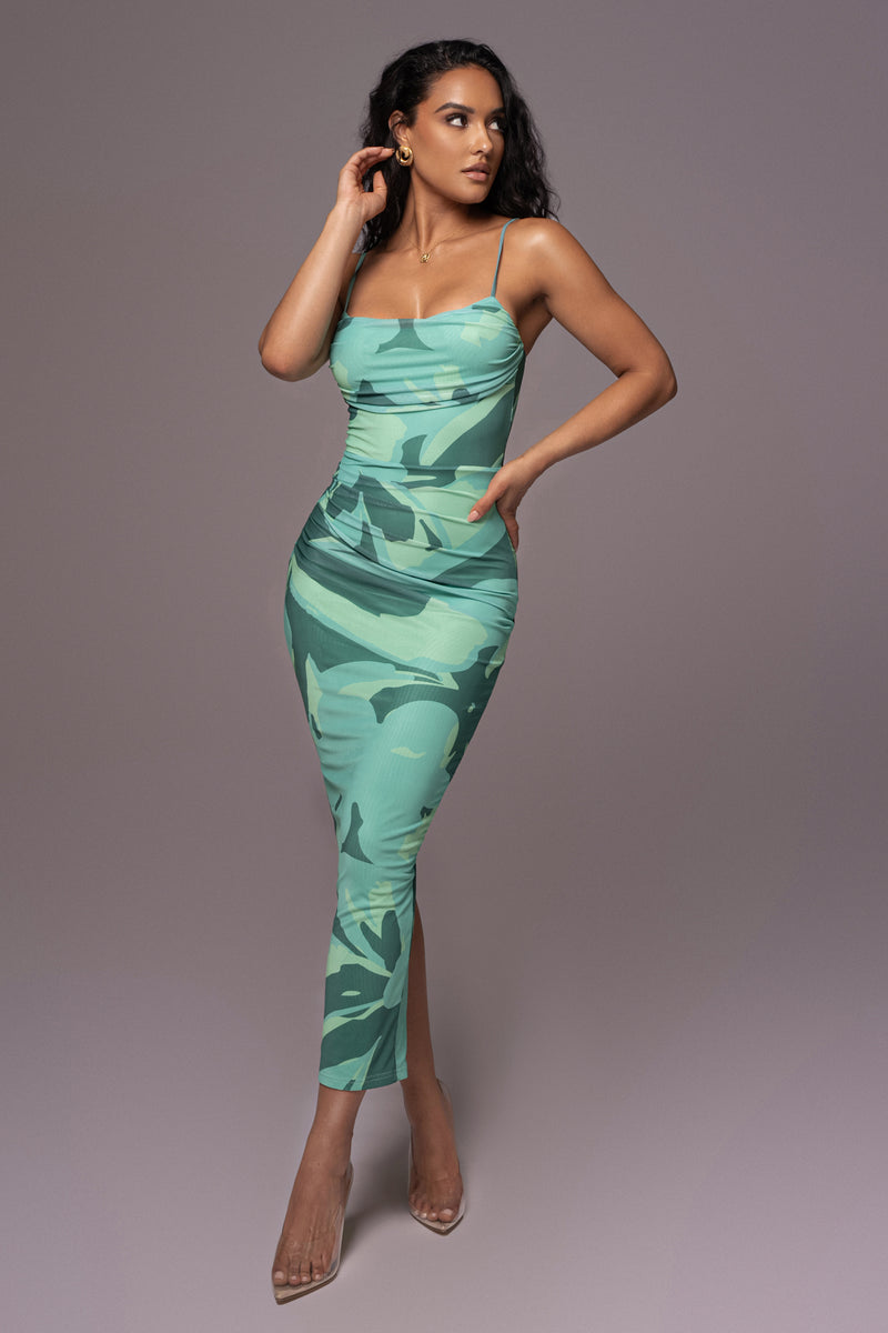 Green Naylene Ruched Dress - JLUXLABEL