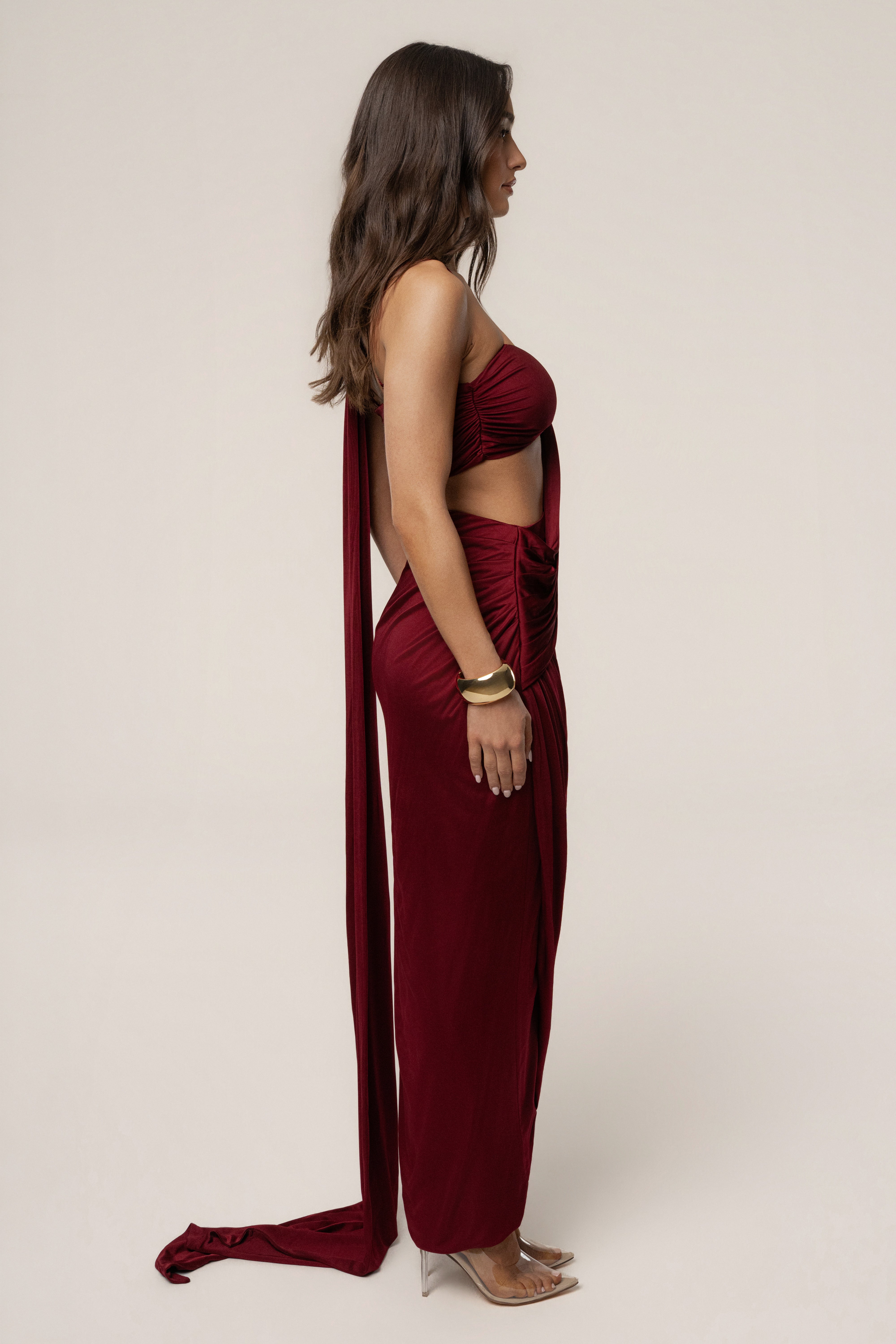 Burgundy Love And Legacy Draped Dress - JLUXLABEL