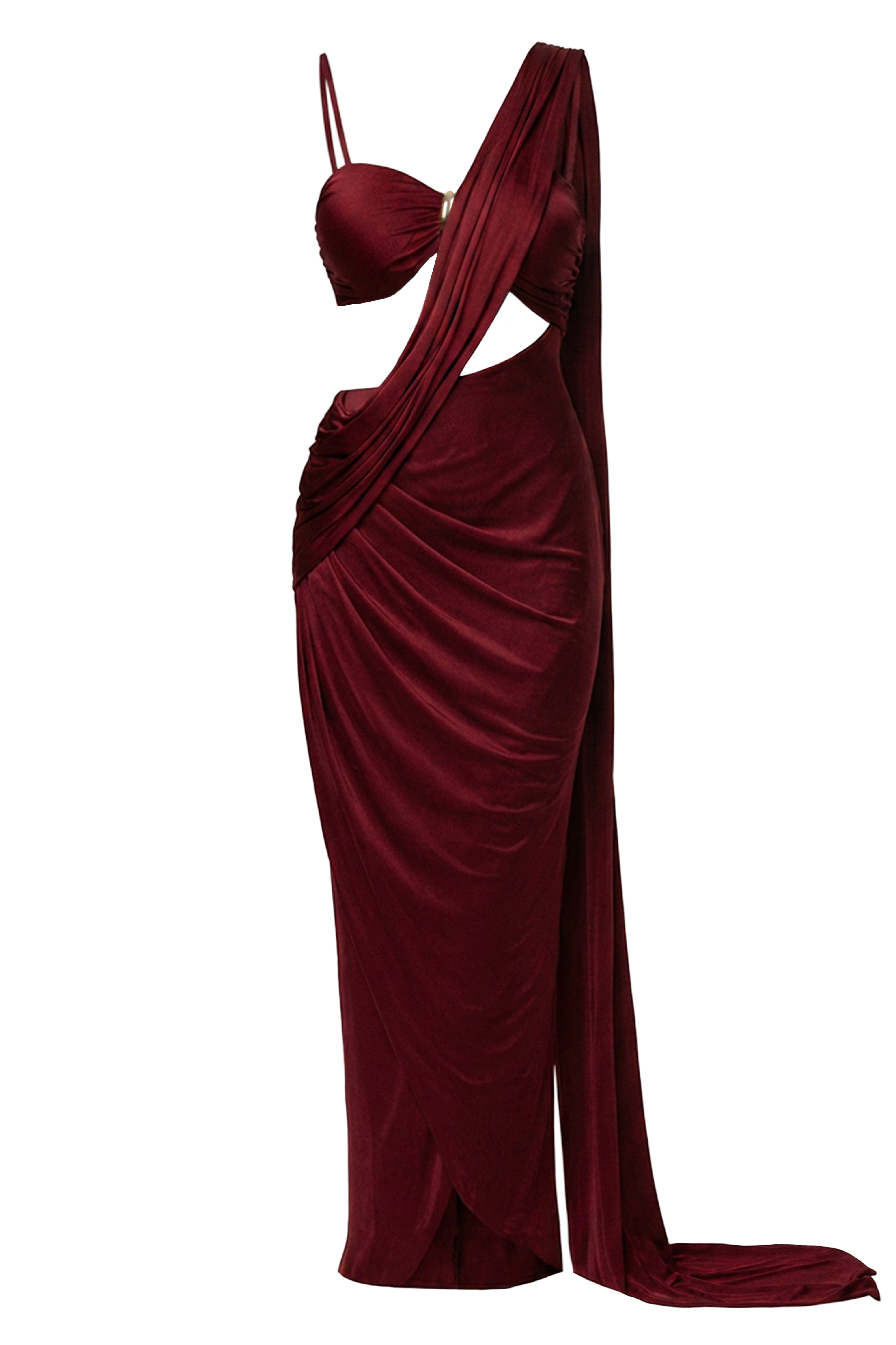 Burgundy Love And Legacy Draped Dress - JLUXLABEL