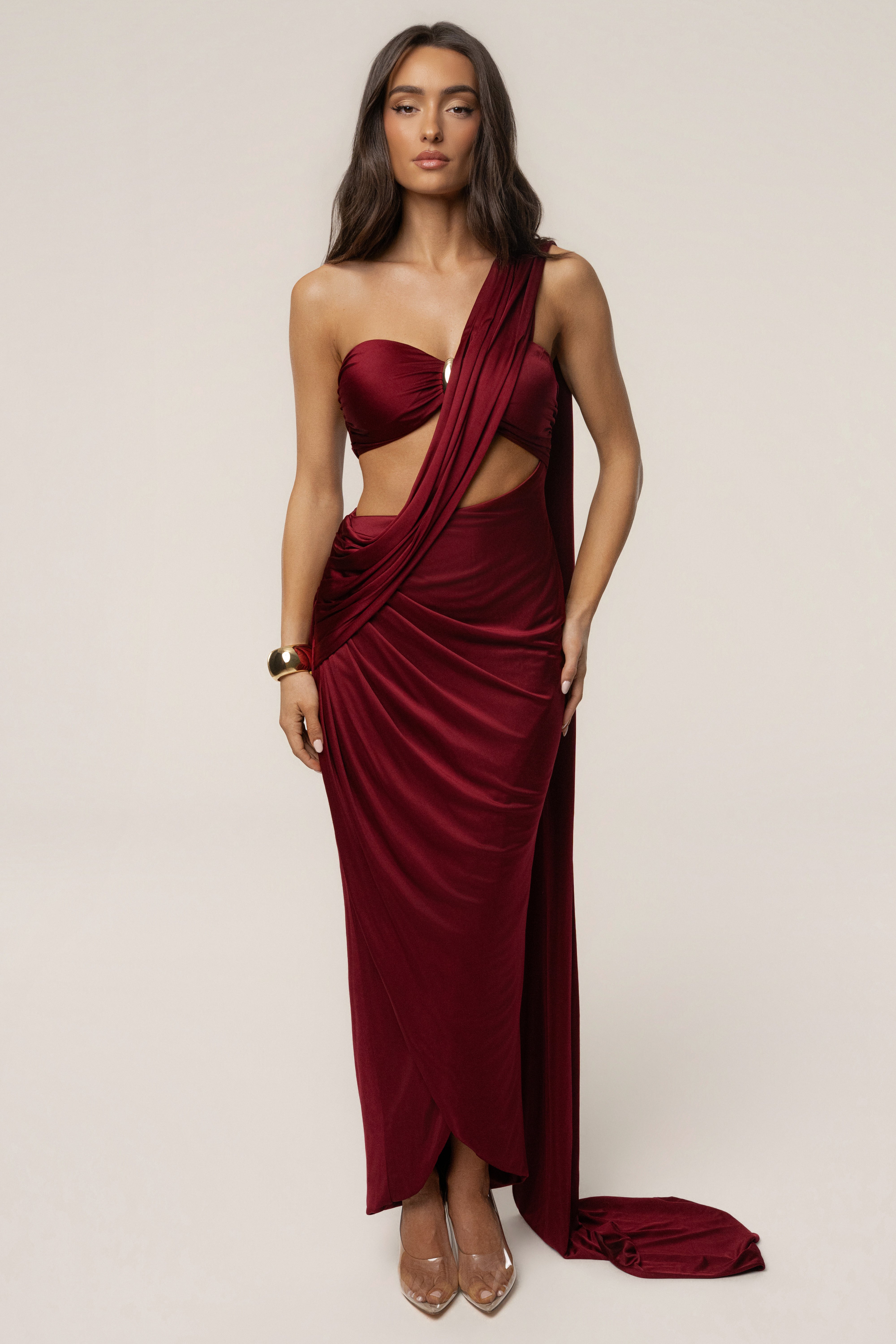 Burgundy Love And Legacy Draped Dress - JLUXLABEL