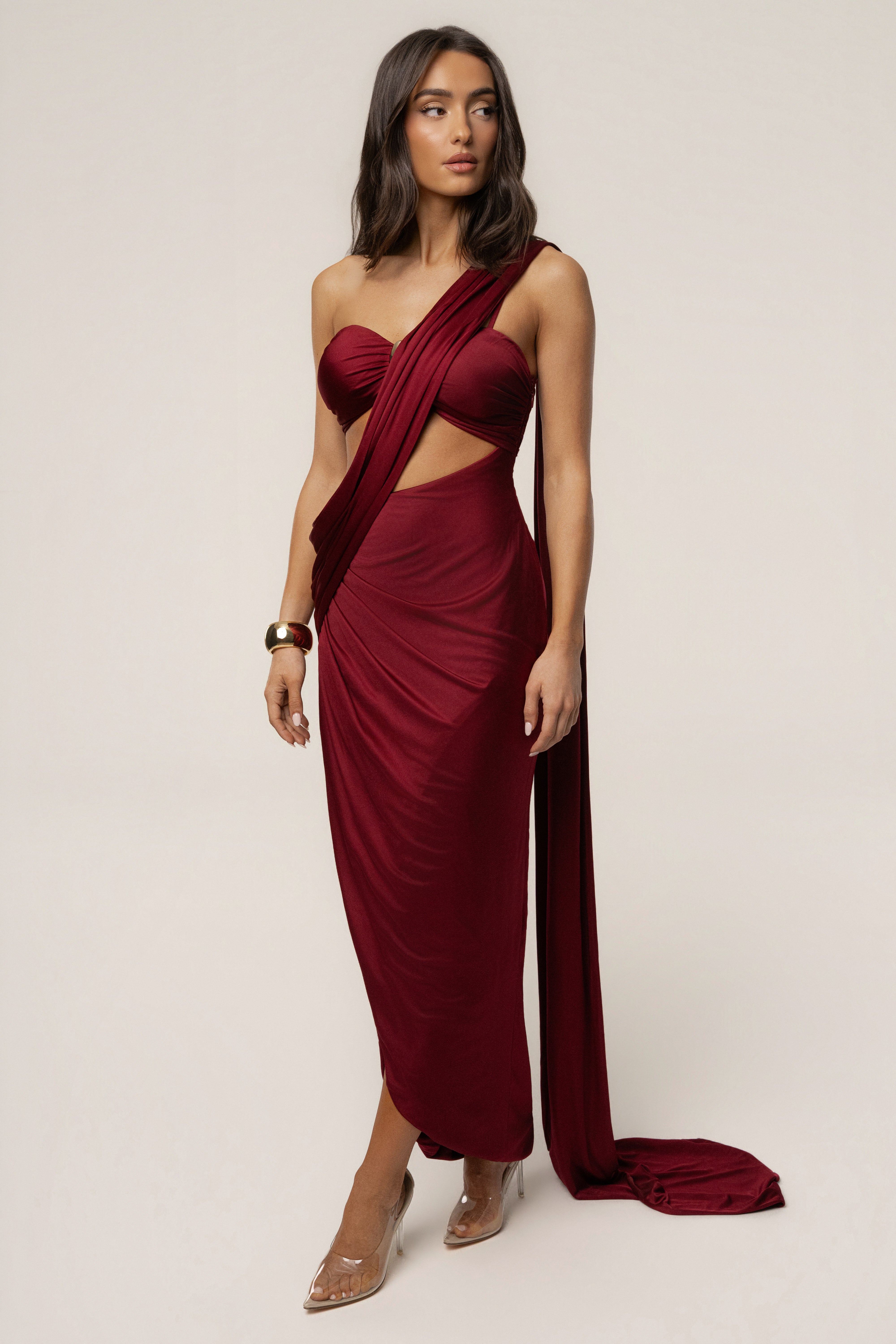 Burgundy Love And Legacy Draped Dress - JLUXLABEL