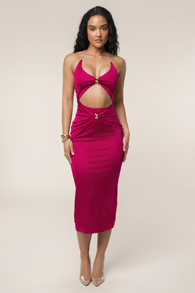 marquis high neck cut out midi dress Berry Cutout Chain Midi Dress