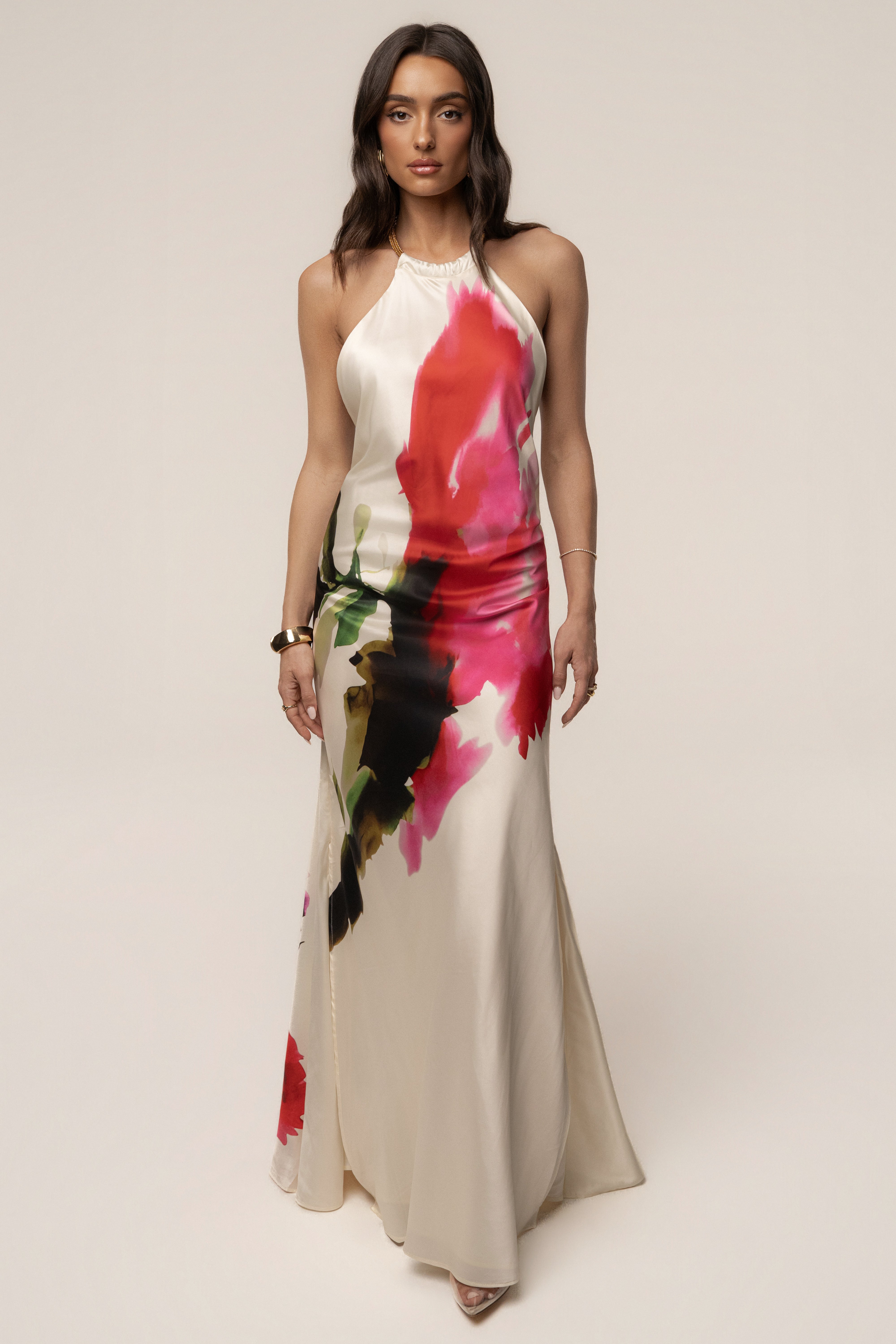 Ivory Print Audrey Maxi Dress - JLUXLABEL