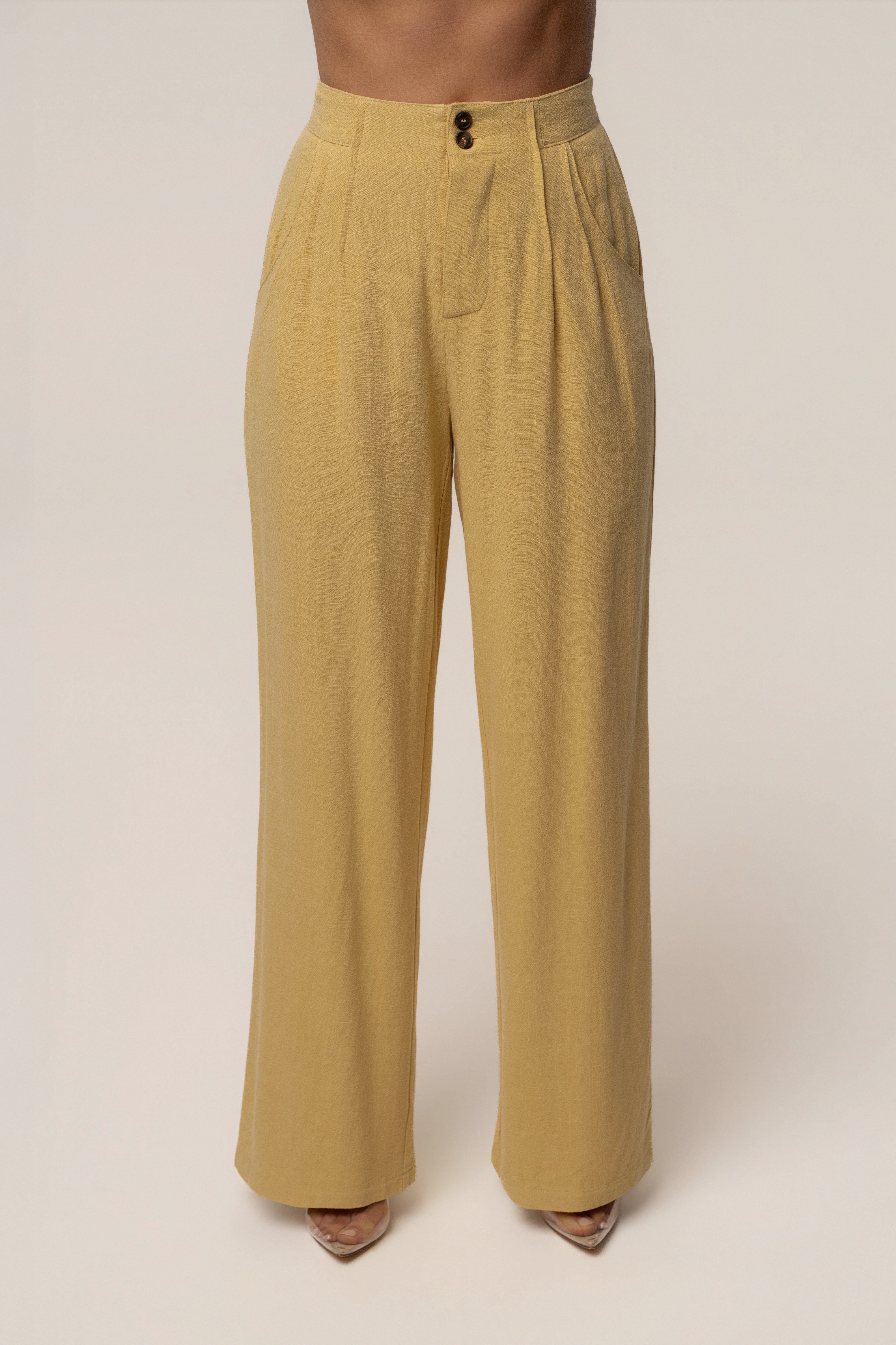 Yellow Thea Linen Pants - JLUXLABEL